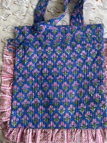 Quilted Block Print Tote - Nivi Garden