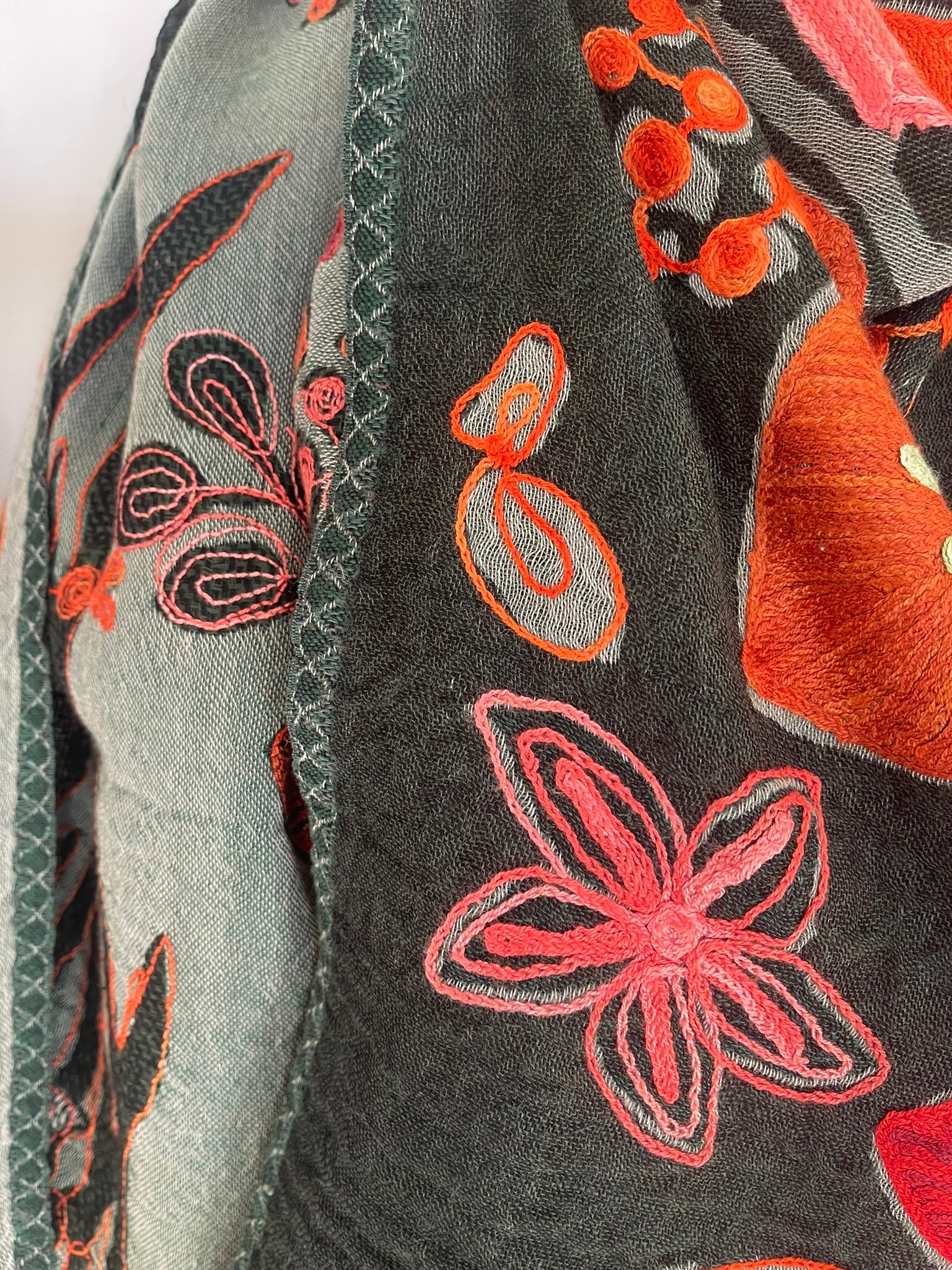 Embroidered Wool Scarf - MIDNIGHT FLORAL