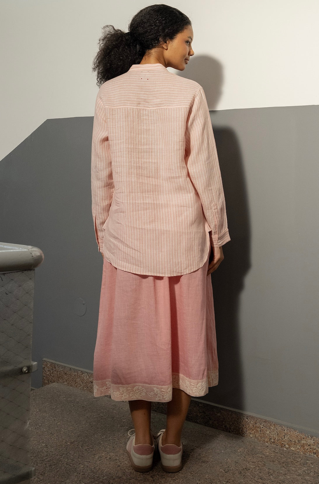 MOHINI LINEN PINTUCK SHIRT - Light Rose