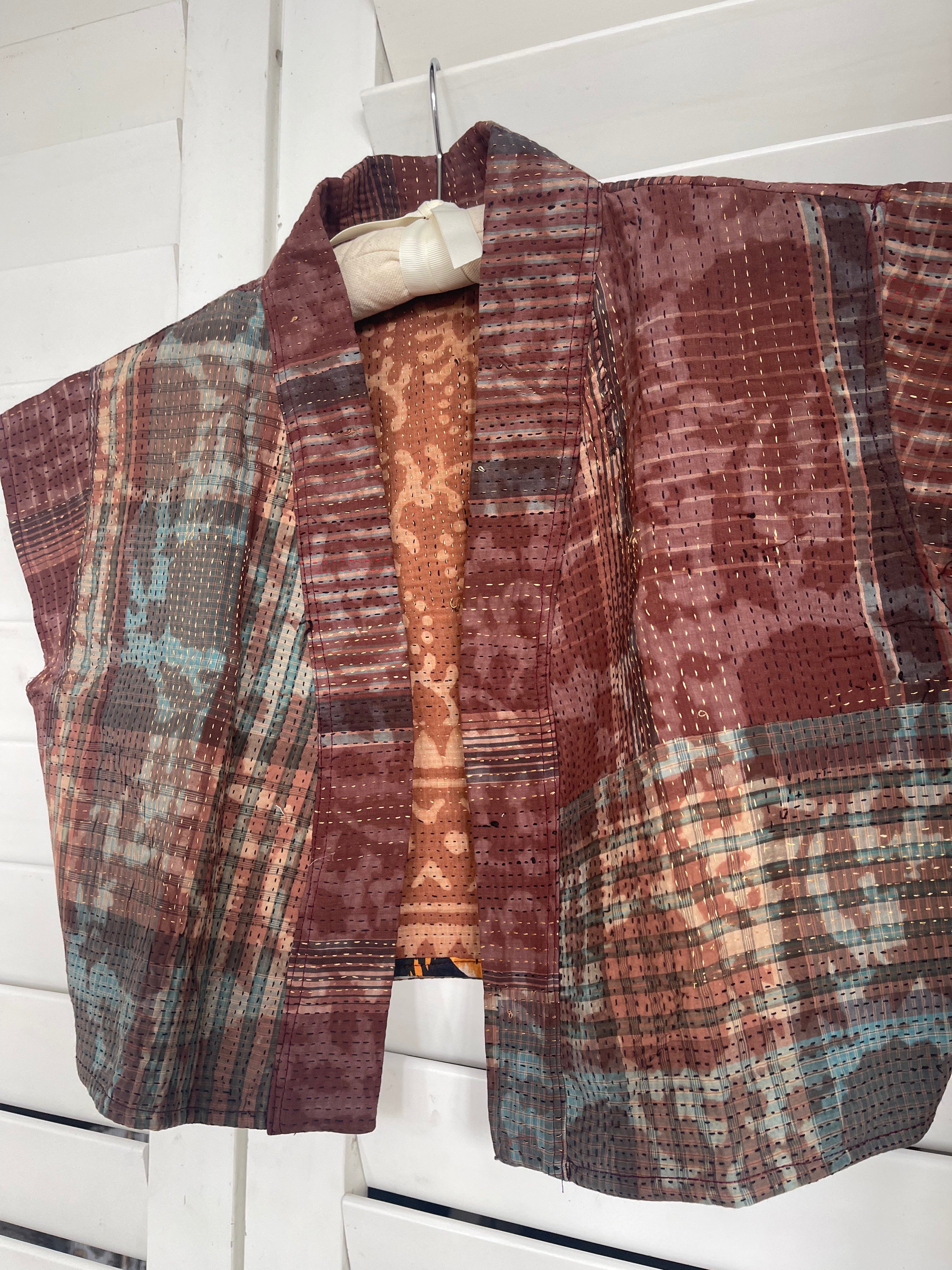 Capped Sleeve Top - Rust Kantha