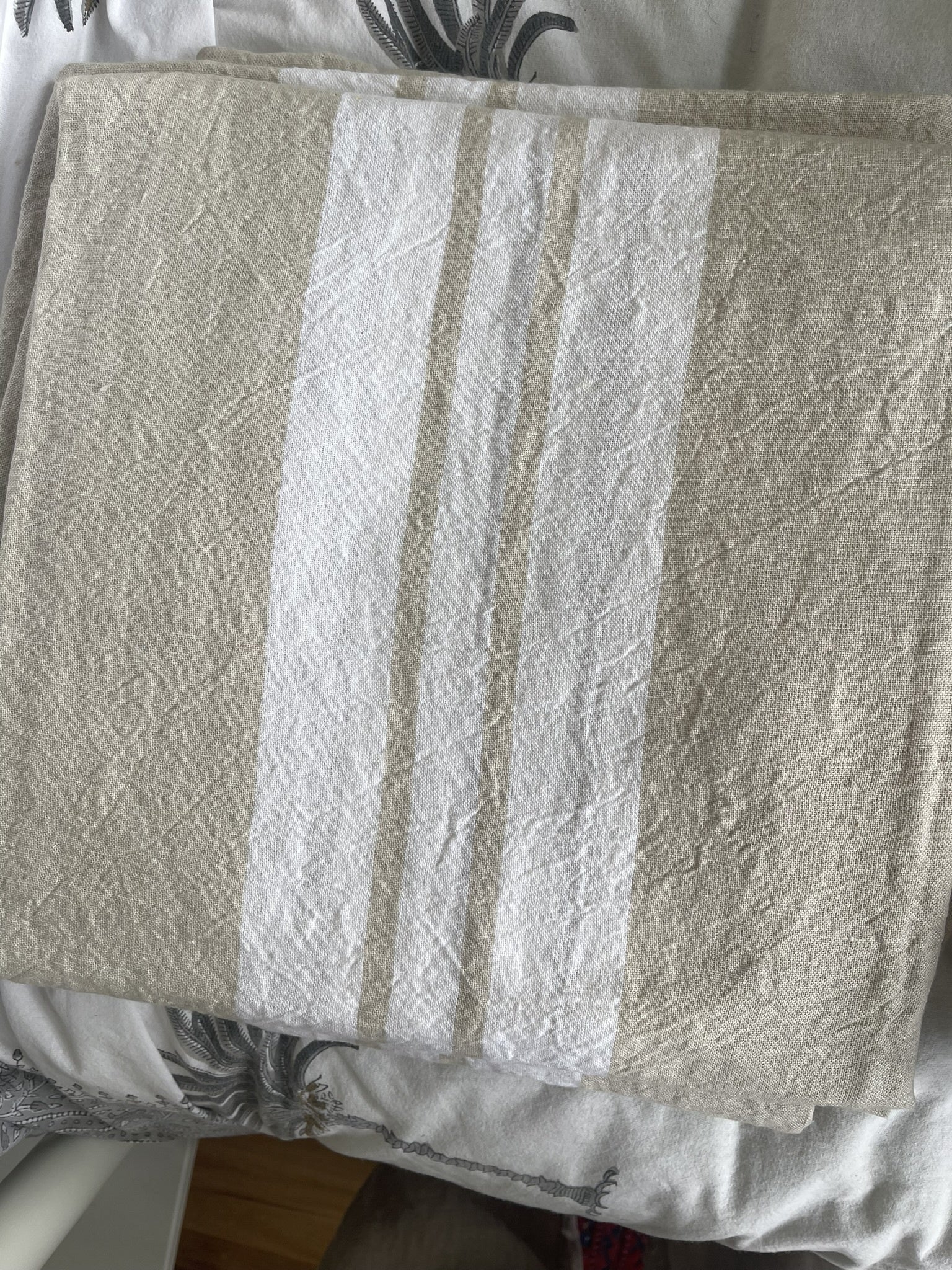 - Mediterranean Tablecloth Rectangular Cotton/Linen Cream Stripe”