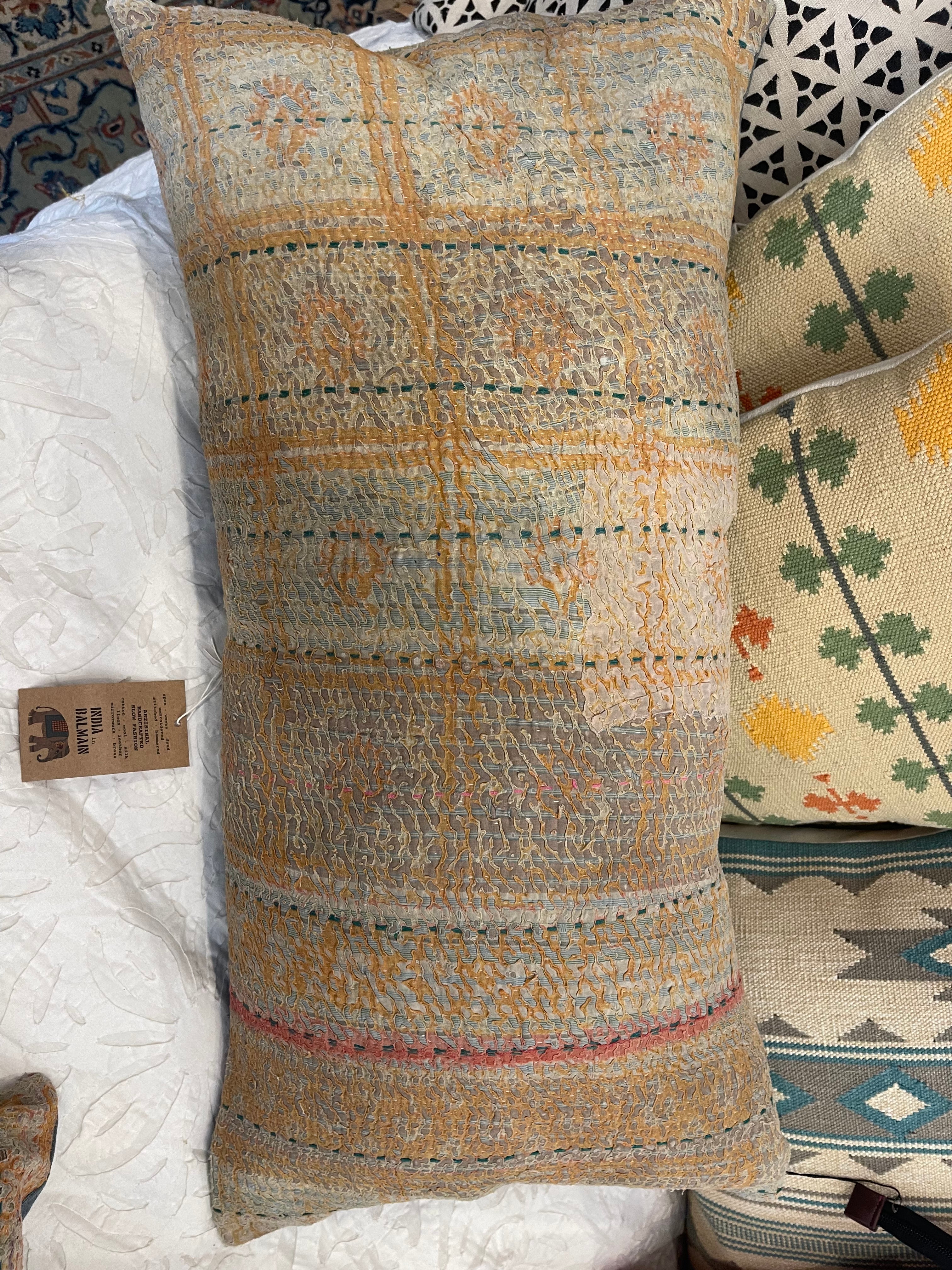 Linear Vintage Kantha Cushion - Desert Stripe