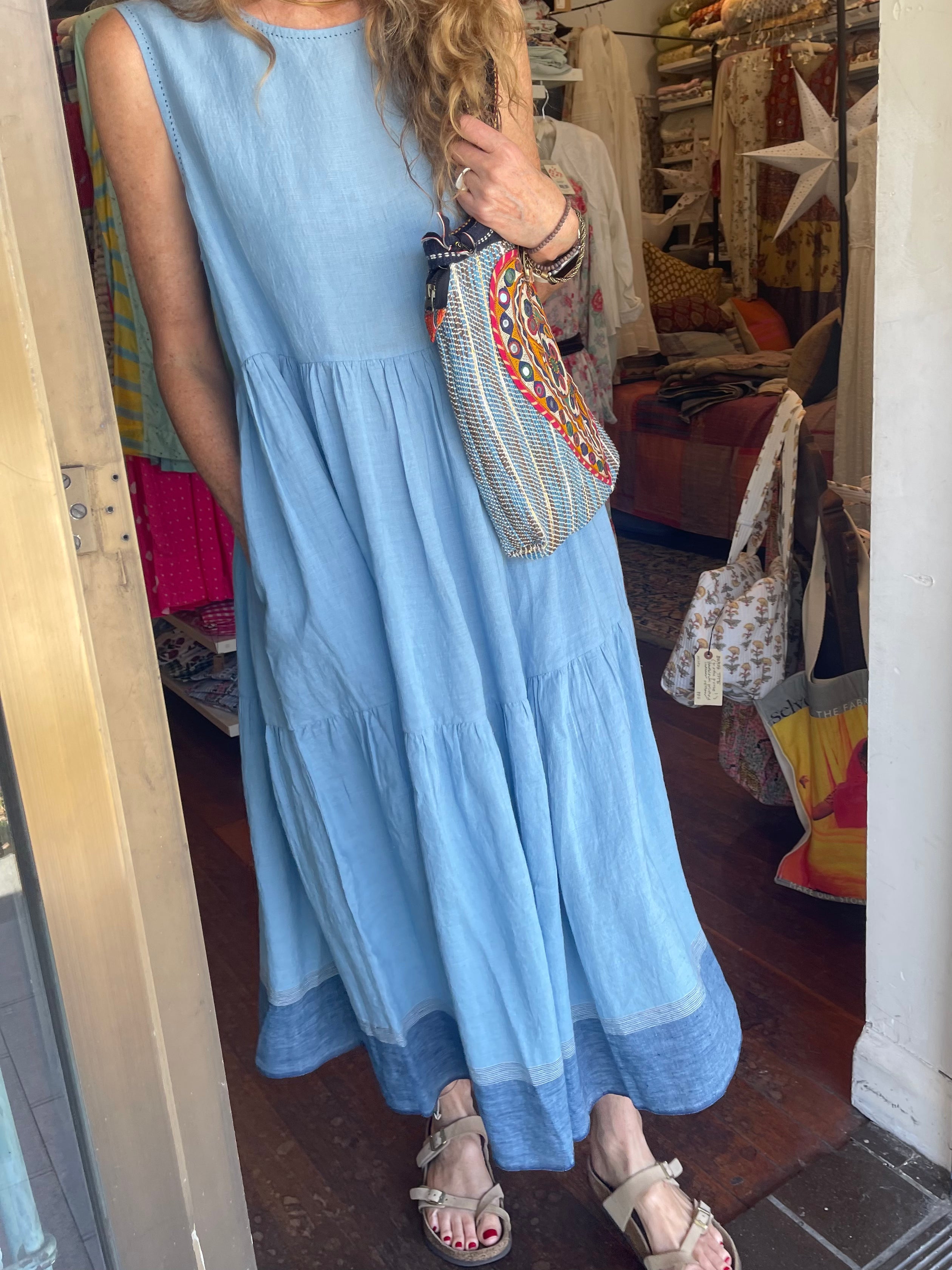VIDYA LINEN DRESS - SKY