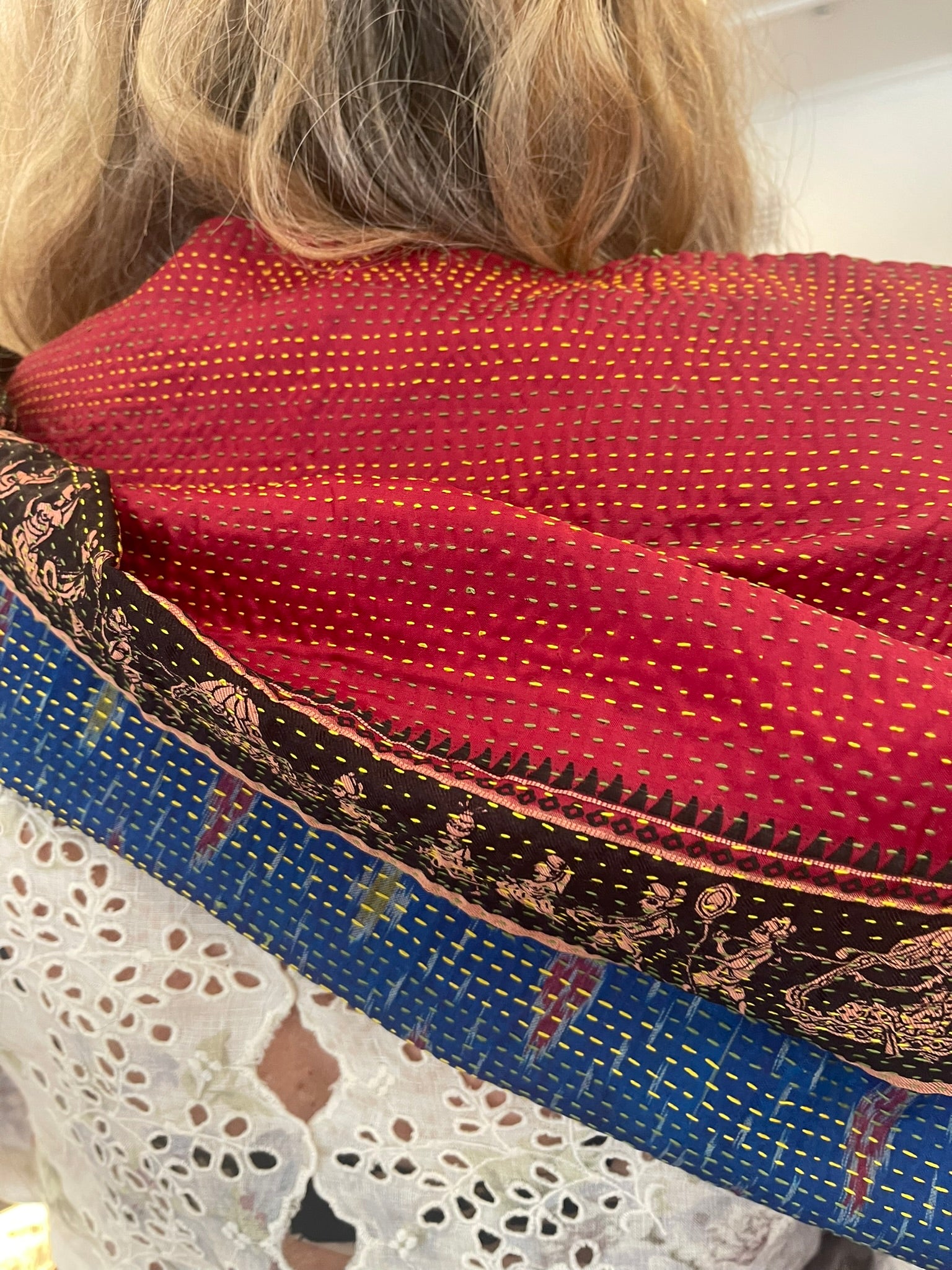 Kantha Silk Muffler - Indigo Rust