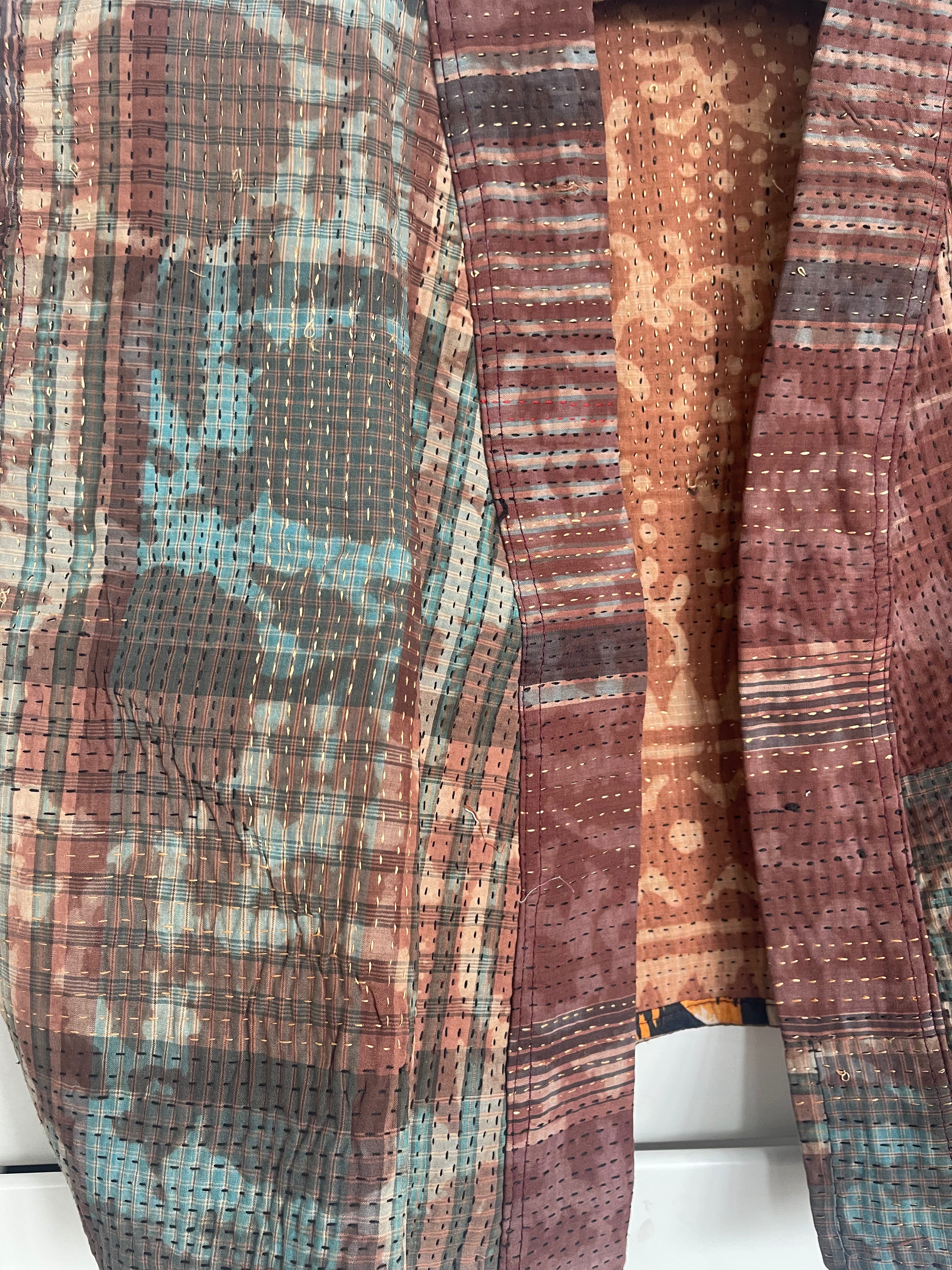 Capped Sleeve Top - Rust Kantha