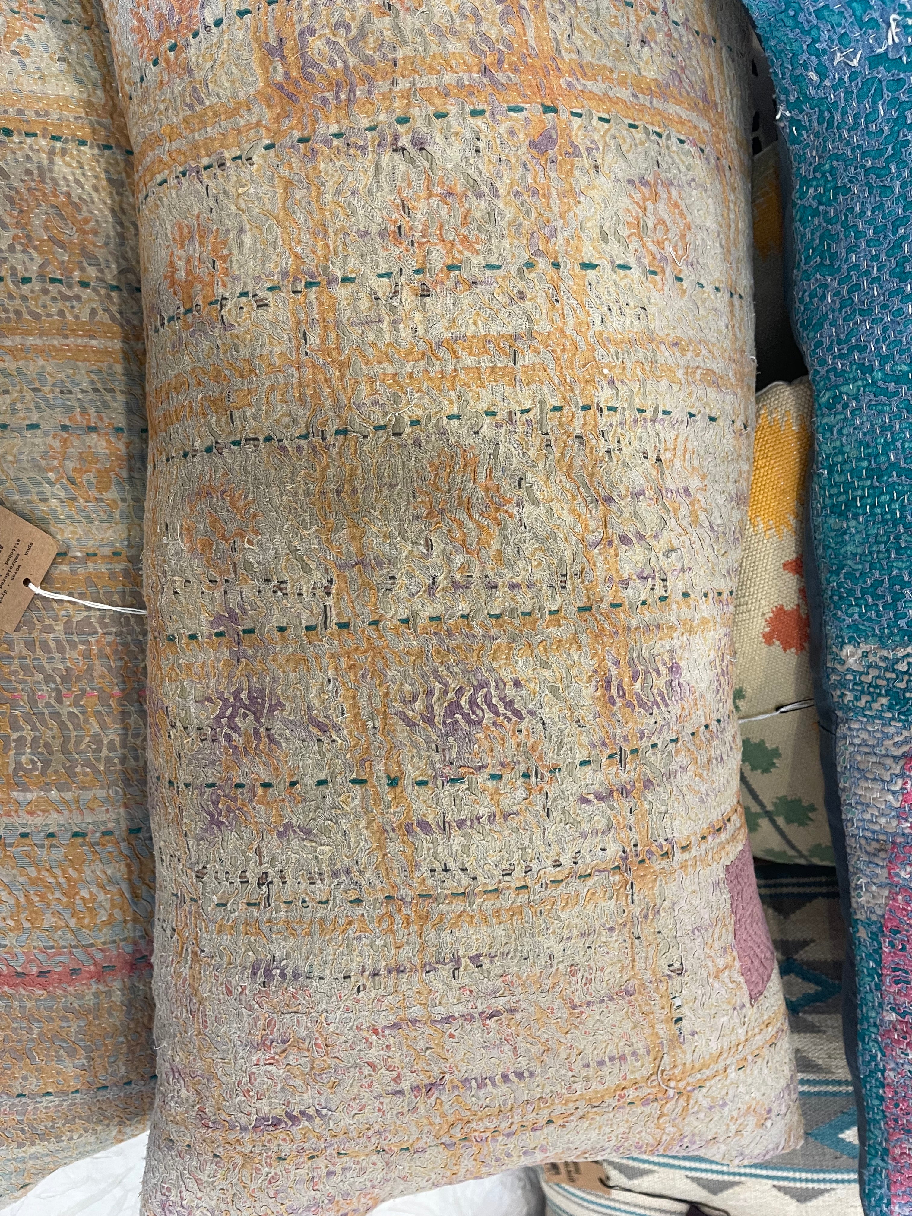 Linear Vintage Kantha Cushion - Desert Patch