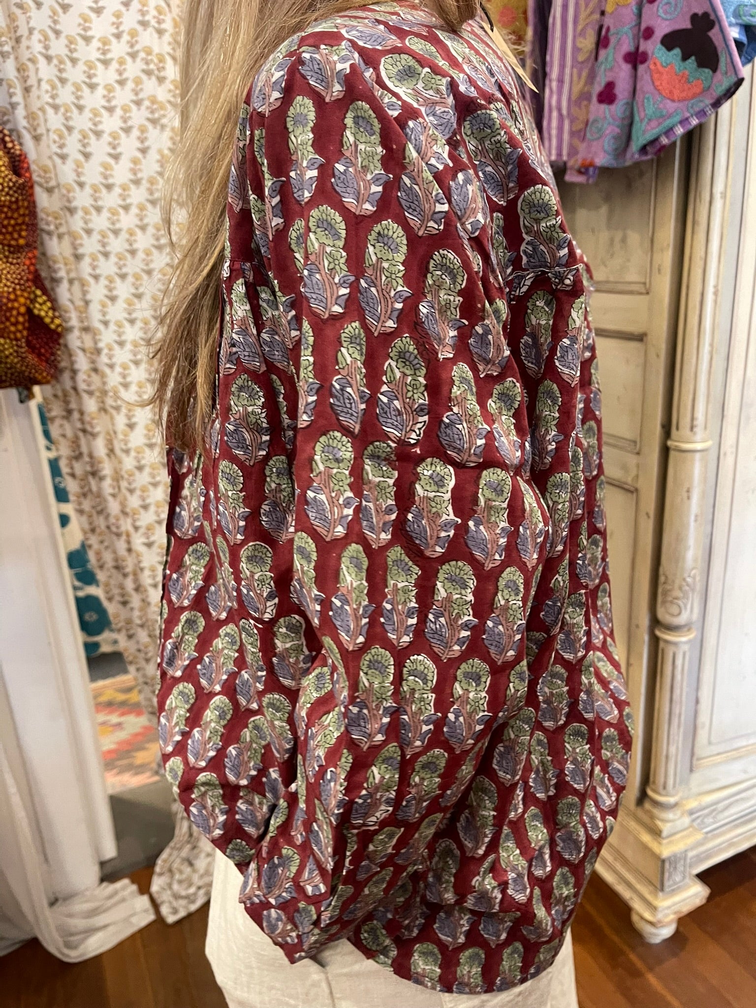 Handblock Printed Blouse - CRIMSON FLOWERS
