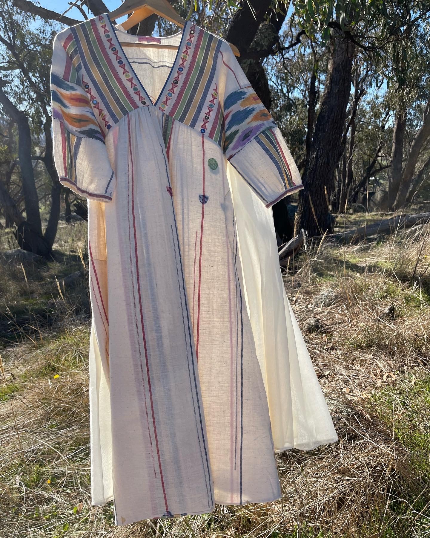 Jamdani Ikat Dress - Kala Cotton White