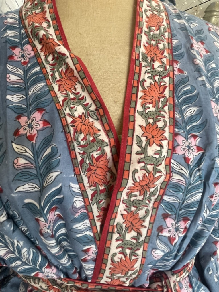 Cotton KIMONO - WATERLILIES Blockprint