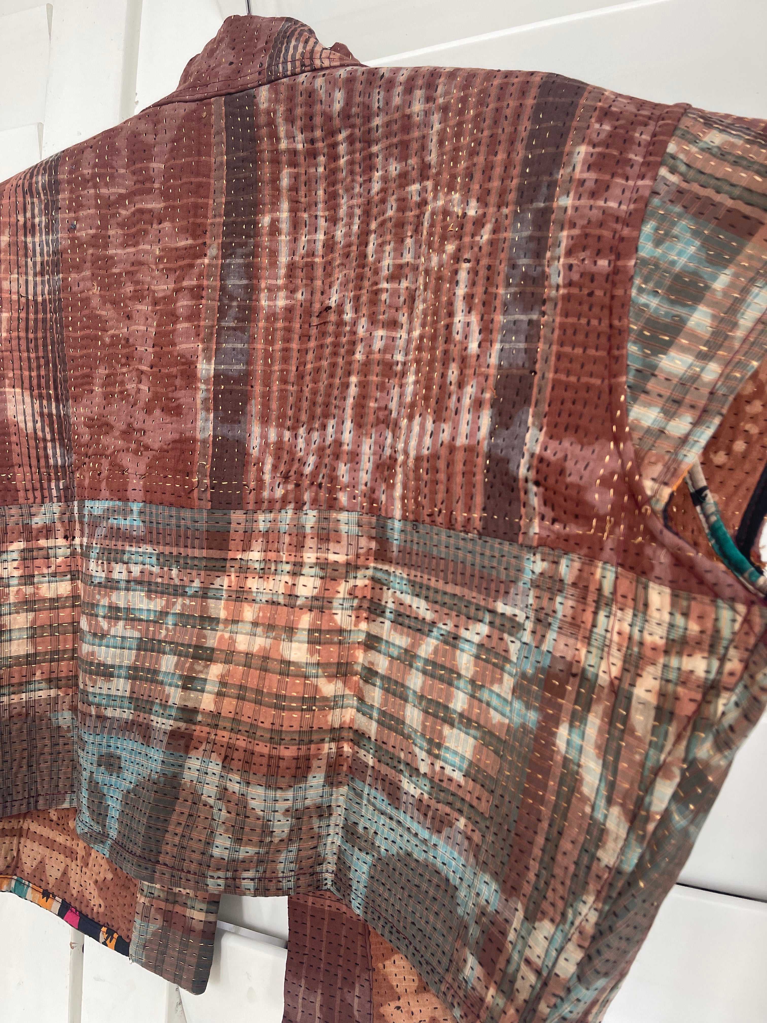 Capped Sleeve Top - Rust Kantha