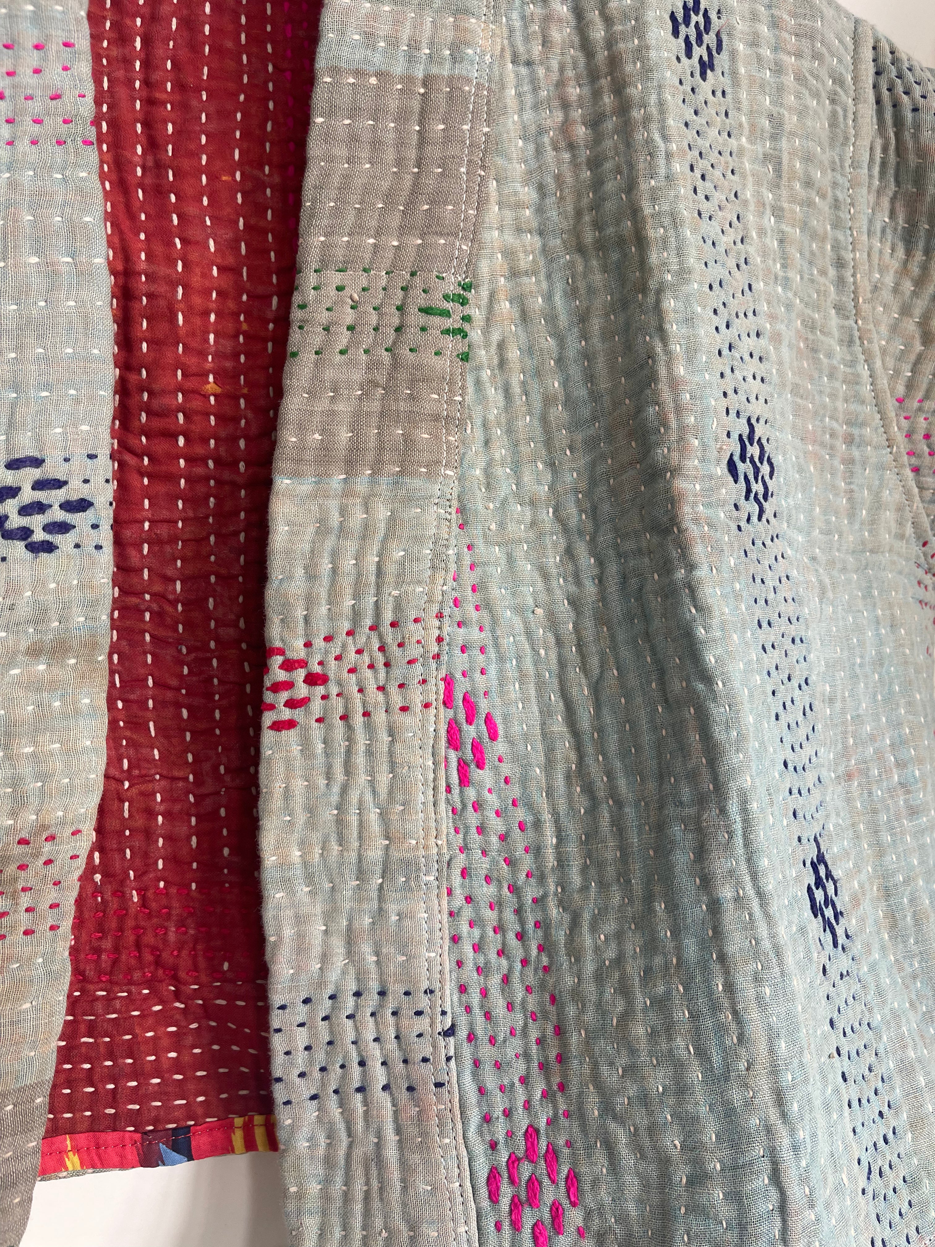 Capped Sleeve Top - Sea Mist Kantha