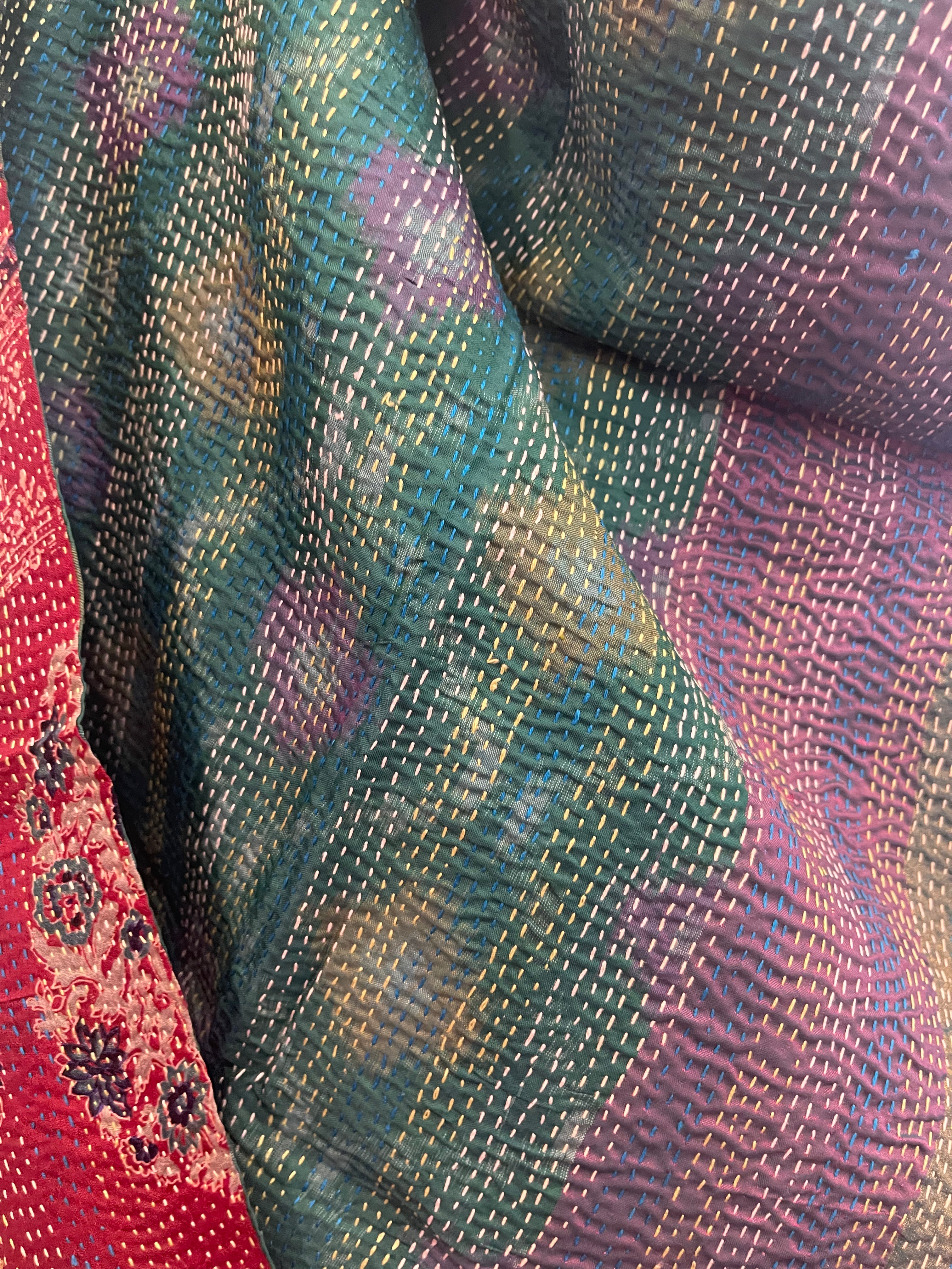 Kantha Silk Muffler - Floral Plum