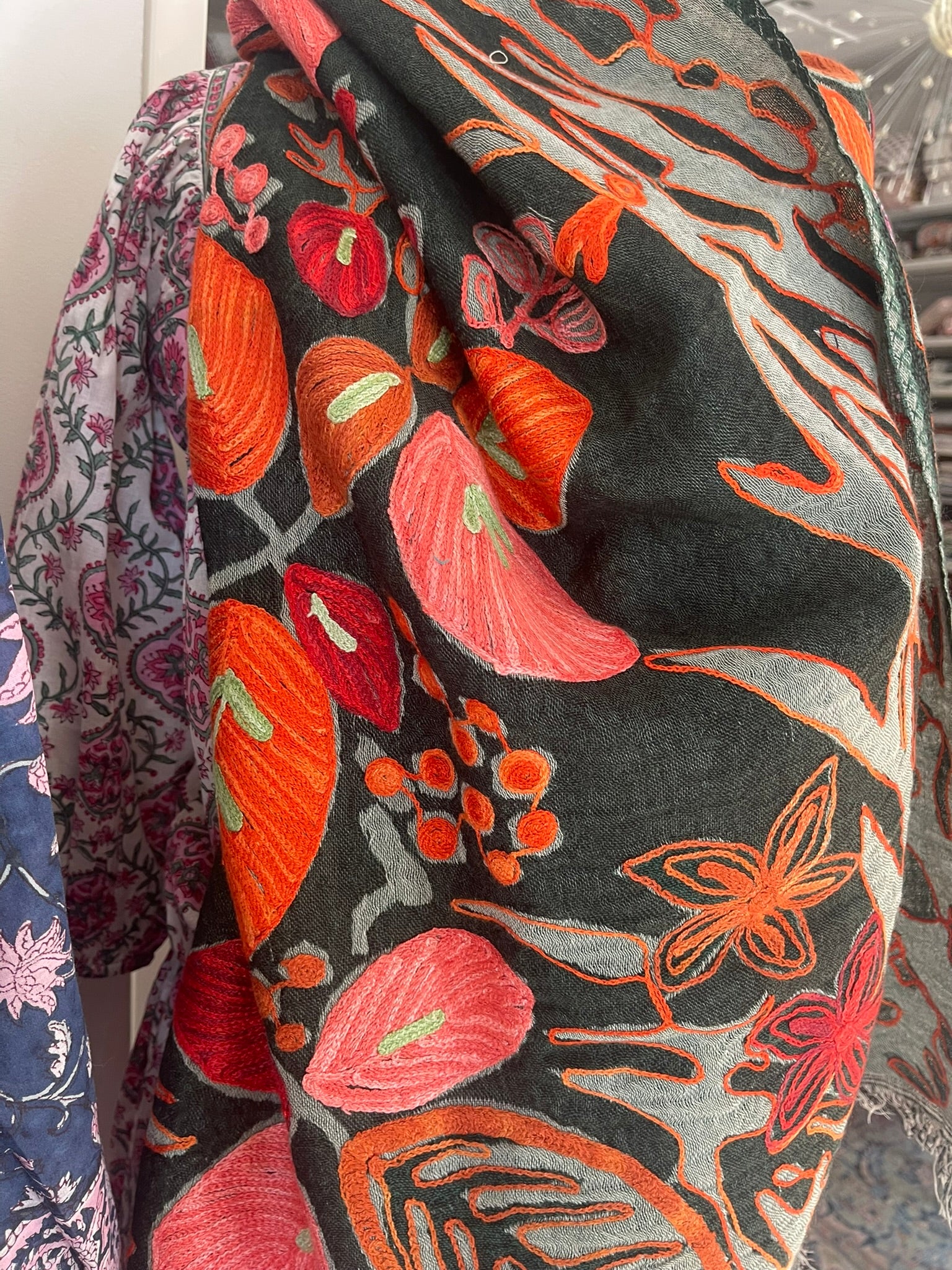 Embroidered Wool Scarf - MIDNIGHT FLORAL
