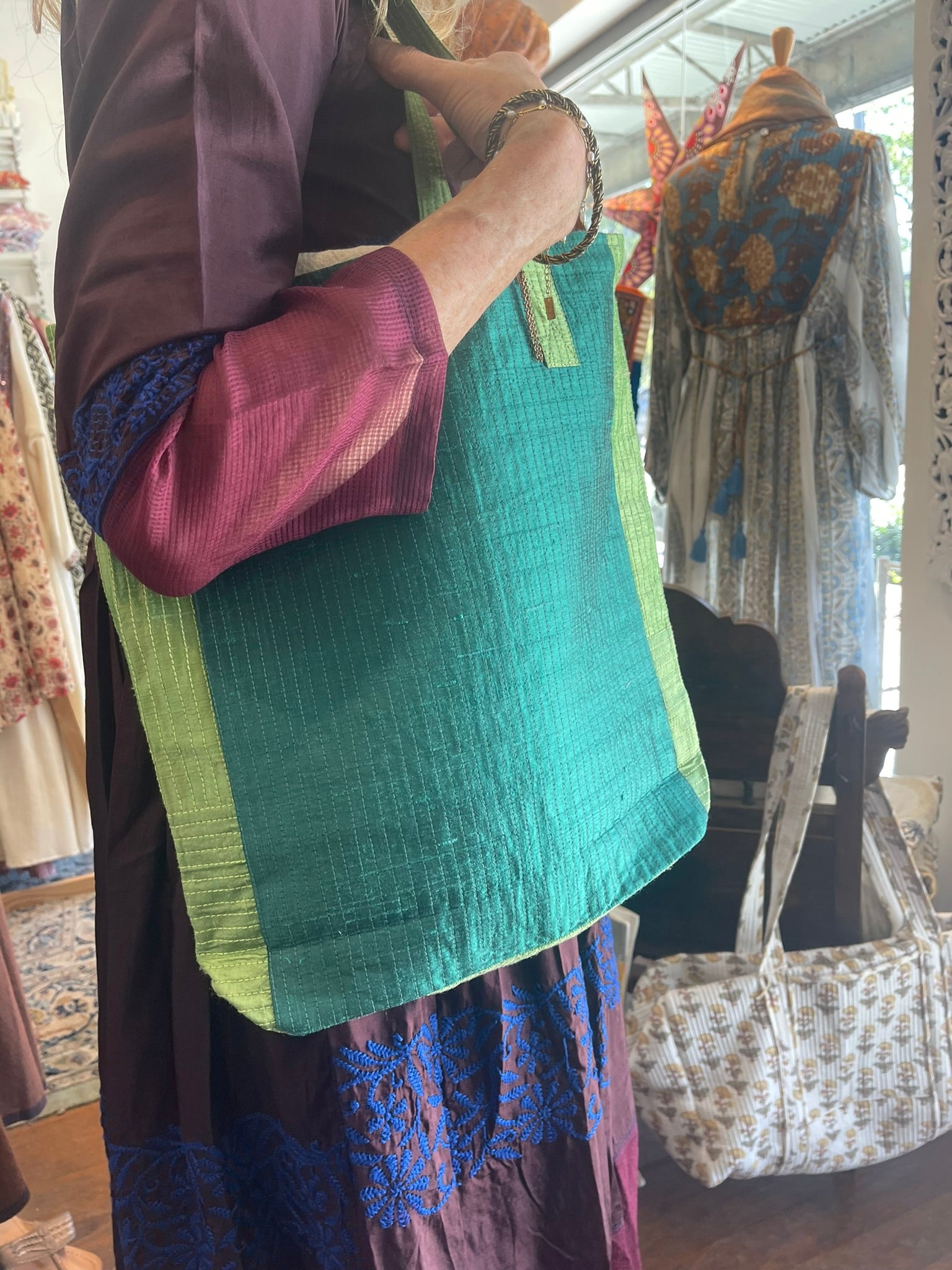 Embroidered JAT TOTE - Cool Lagoon