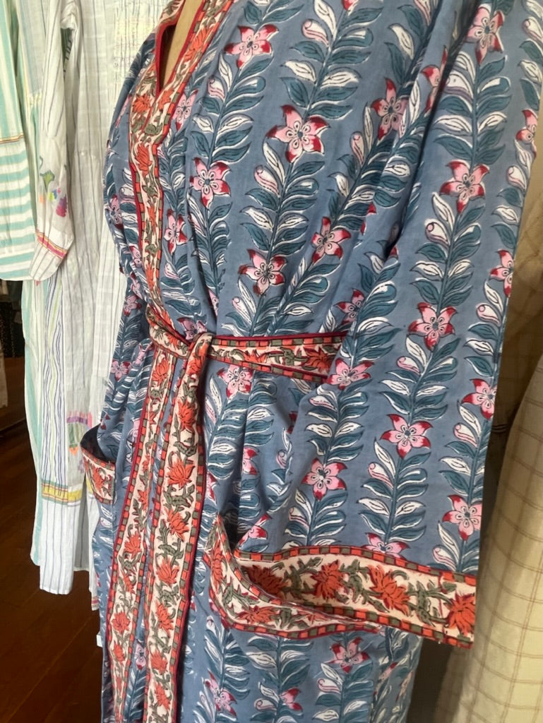 Cotton KIMONO - WATERLILIES Blockprint