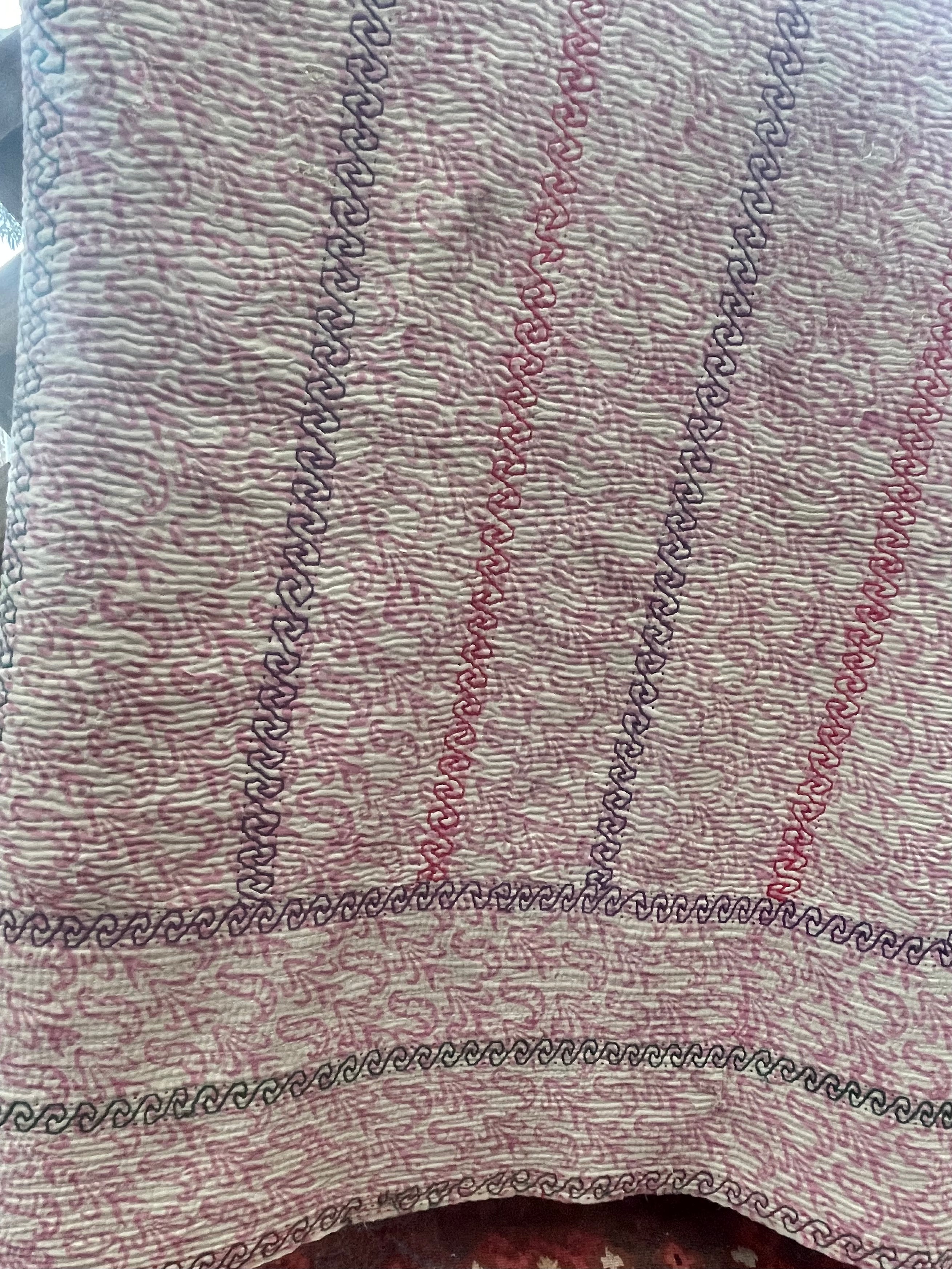 VINTAGE KANTHA - French Floral | | Pink Stripe