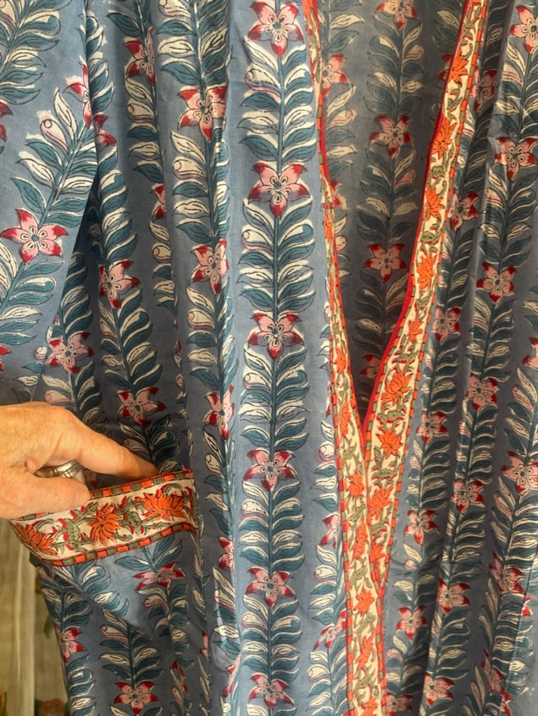 Cotton KIMONO - WATERLILIES Blockprint