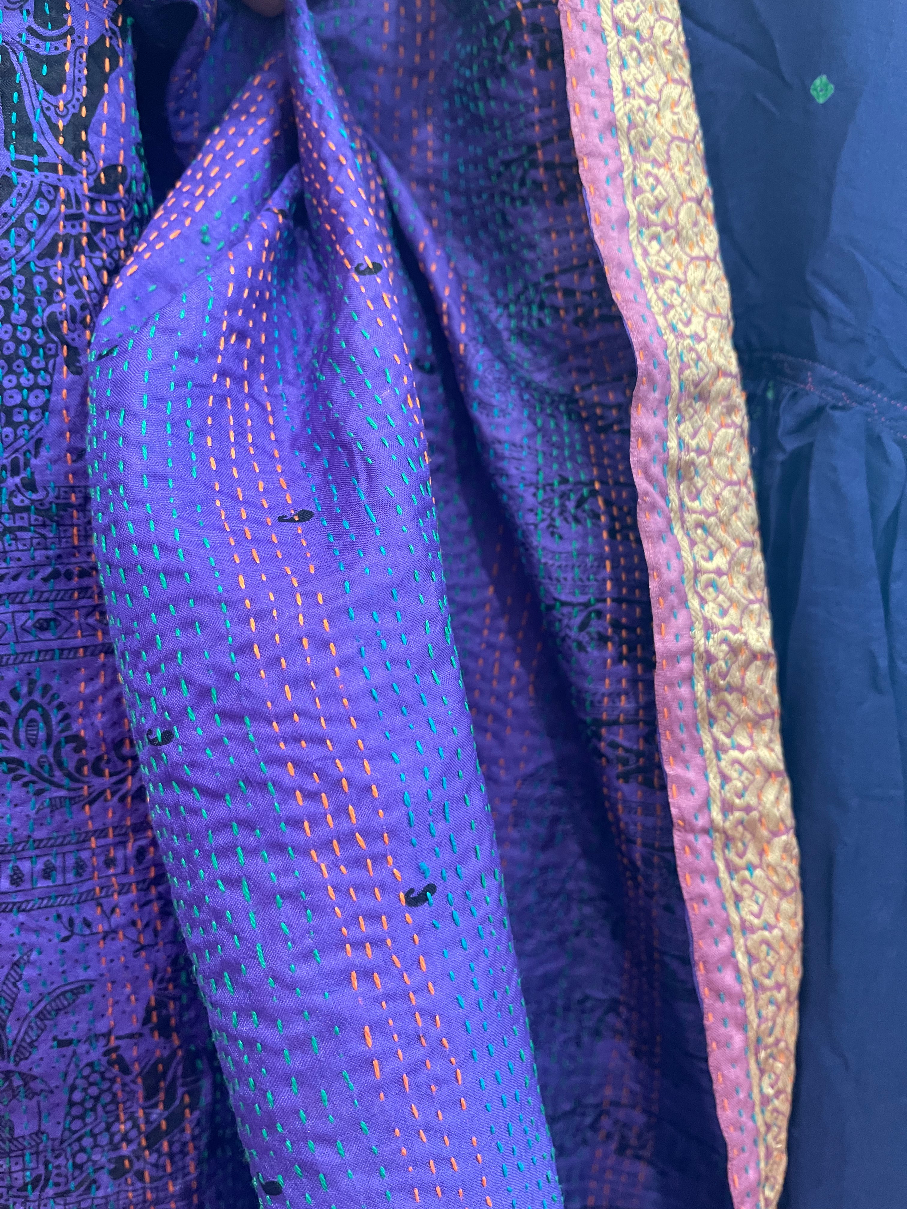 Kantha Silk Muffler - Gold Violet