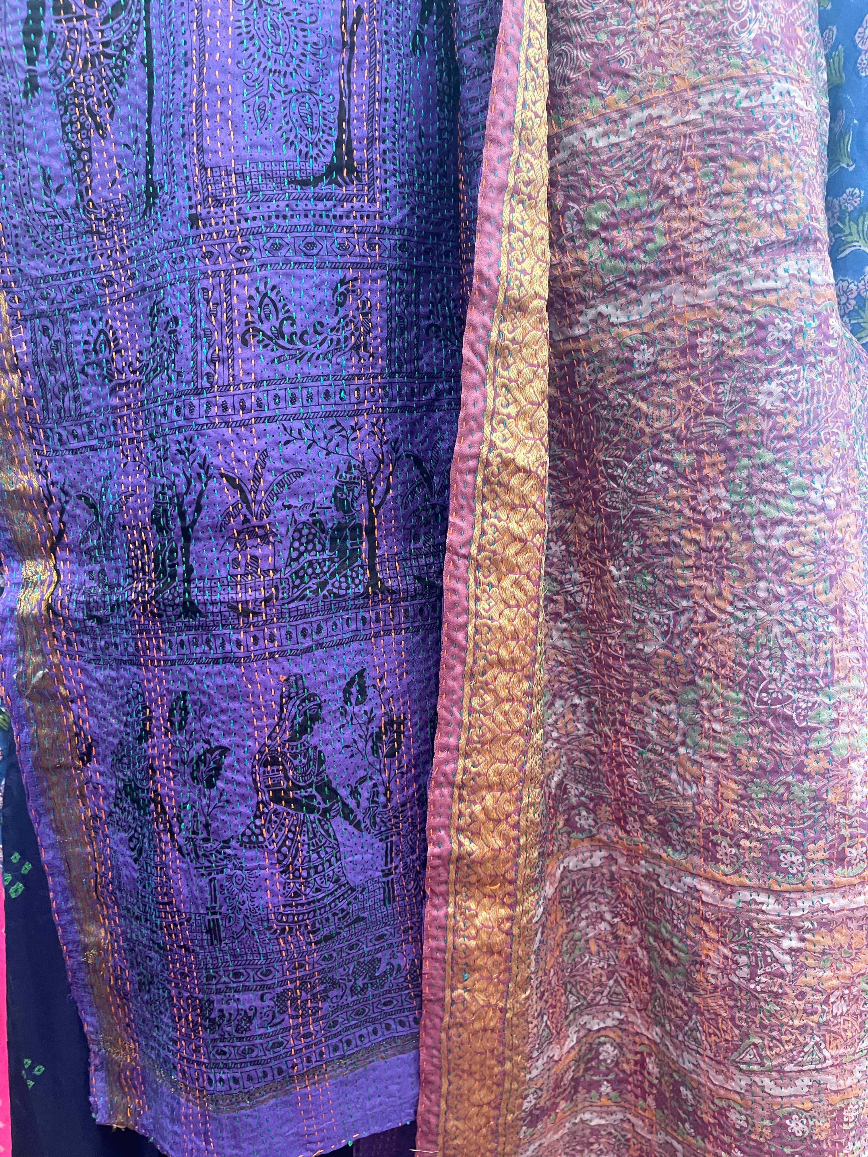 Kantha Silk Muffler - Gold Violet