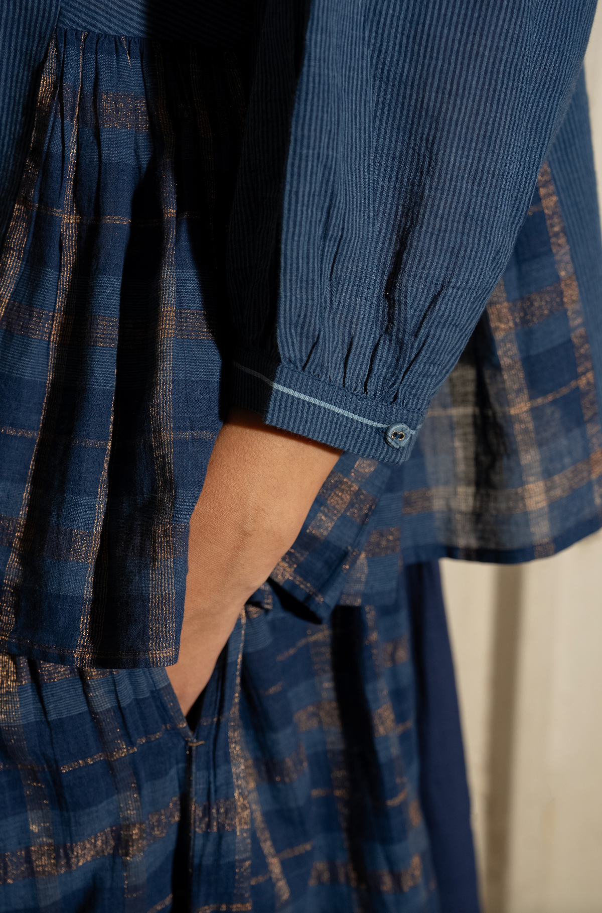 OJAS COTTON STRIPE SHIRT - Indigo Lurex
