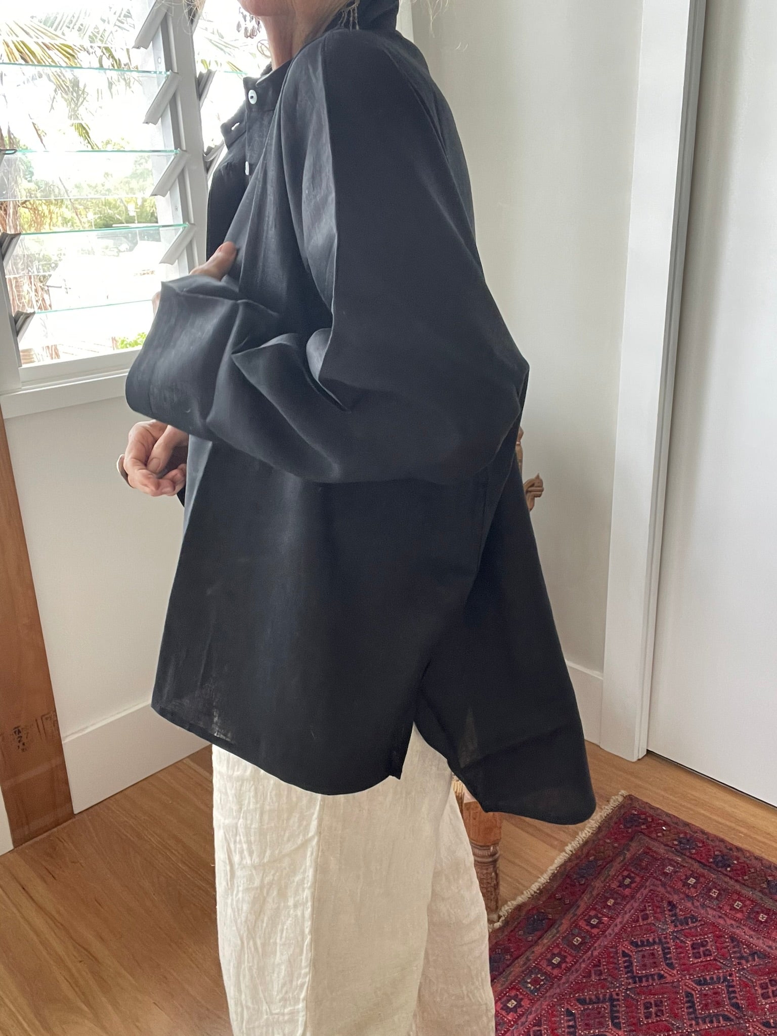 LINEN OVERSIZE SHIRT - Black