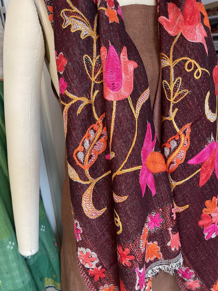 Embroidered Wool - Jewel on Rust