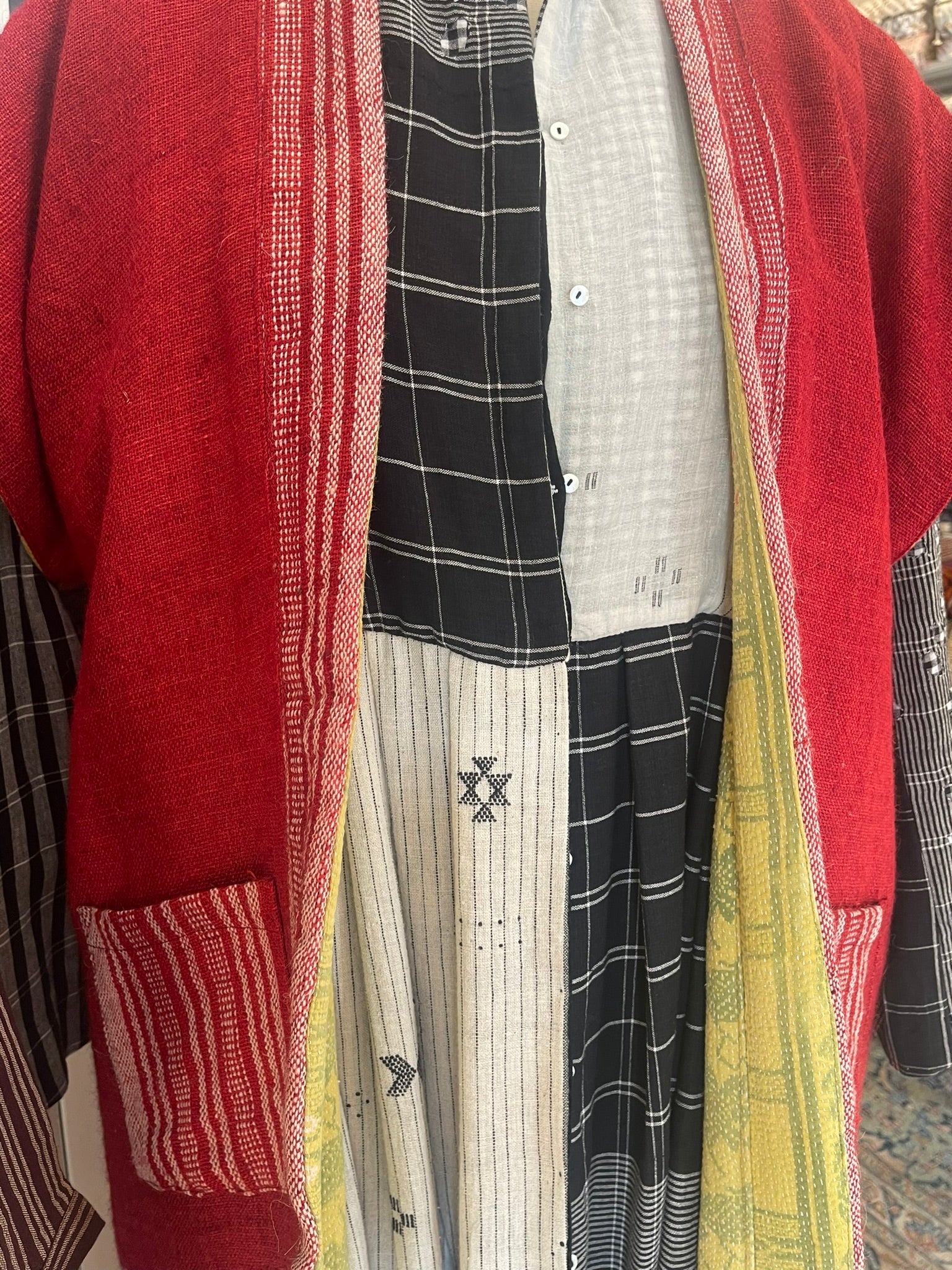 Desi Wool Jacket - Crimson Ikat