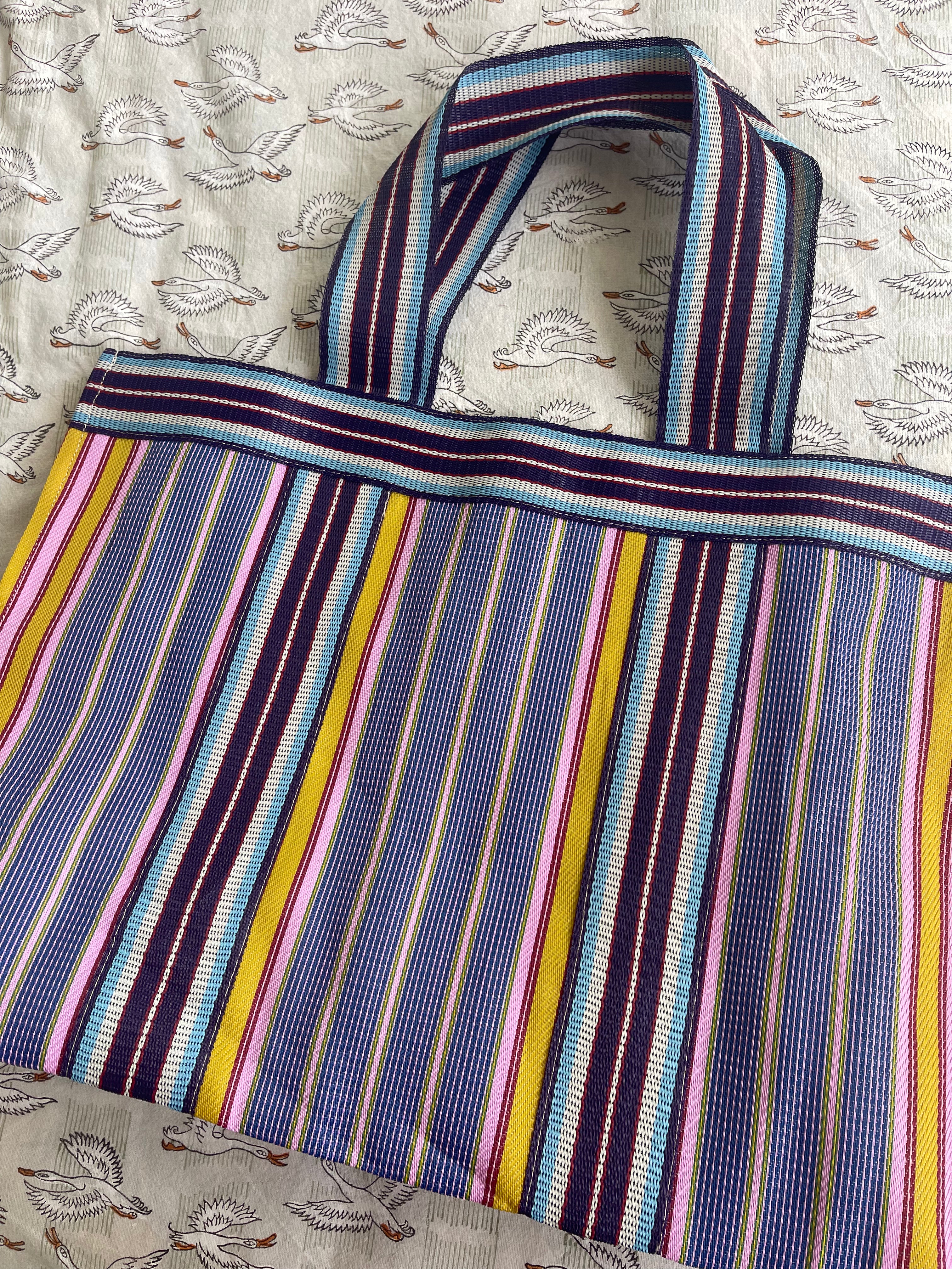 NYLON BEACH TOTE - Candy Stripe