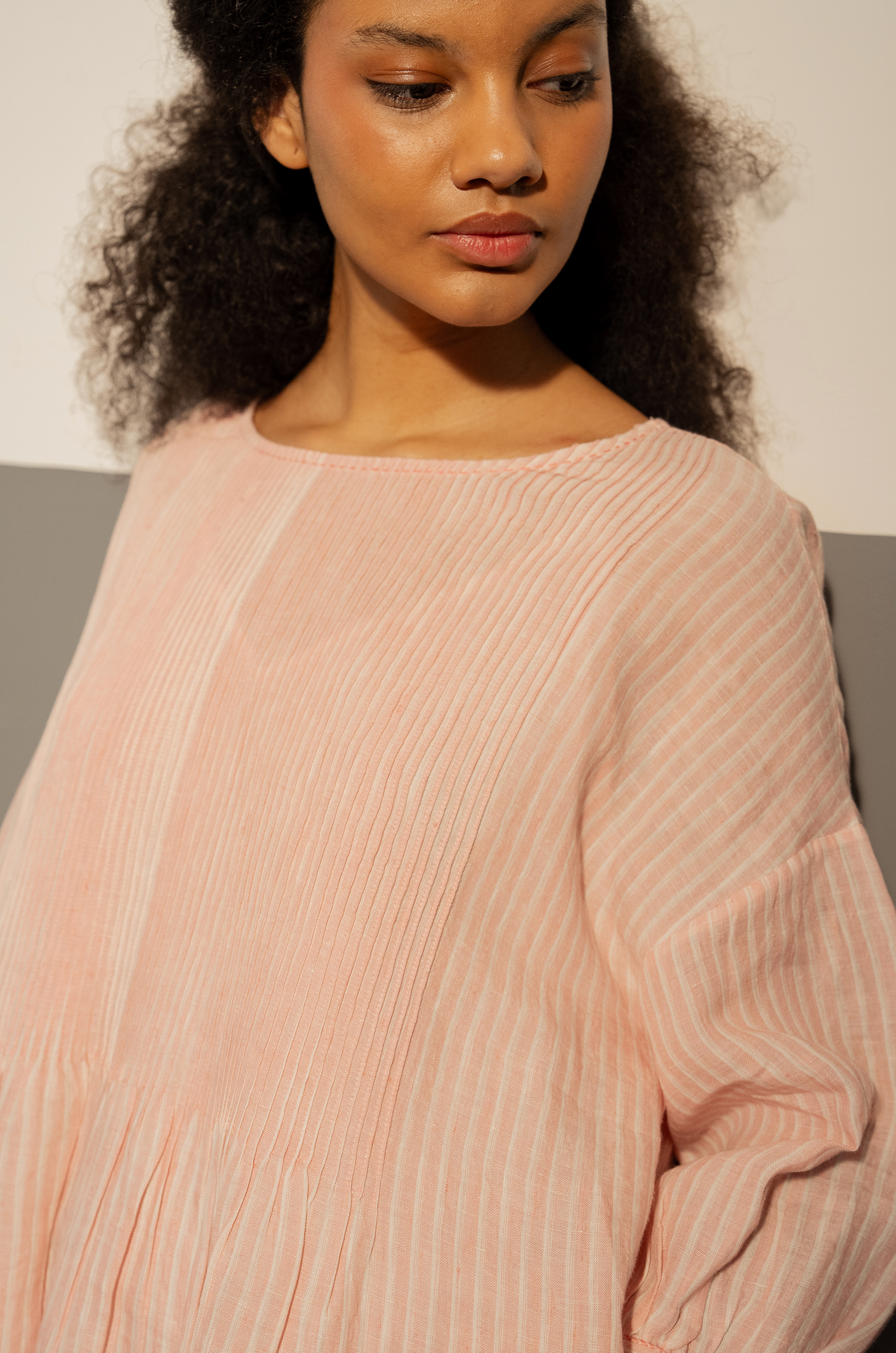 ANISHA LINEN DRESS - Light Rose Pintuck