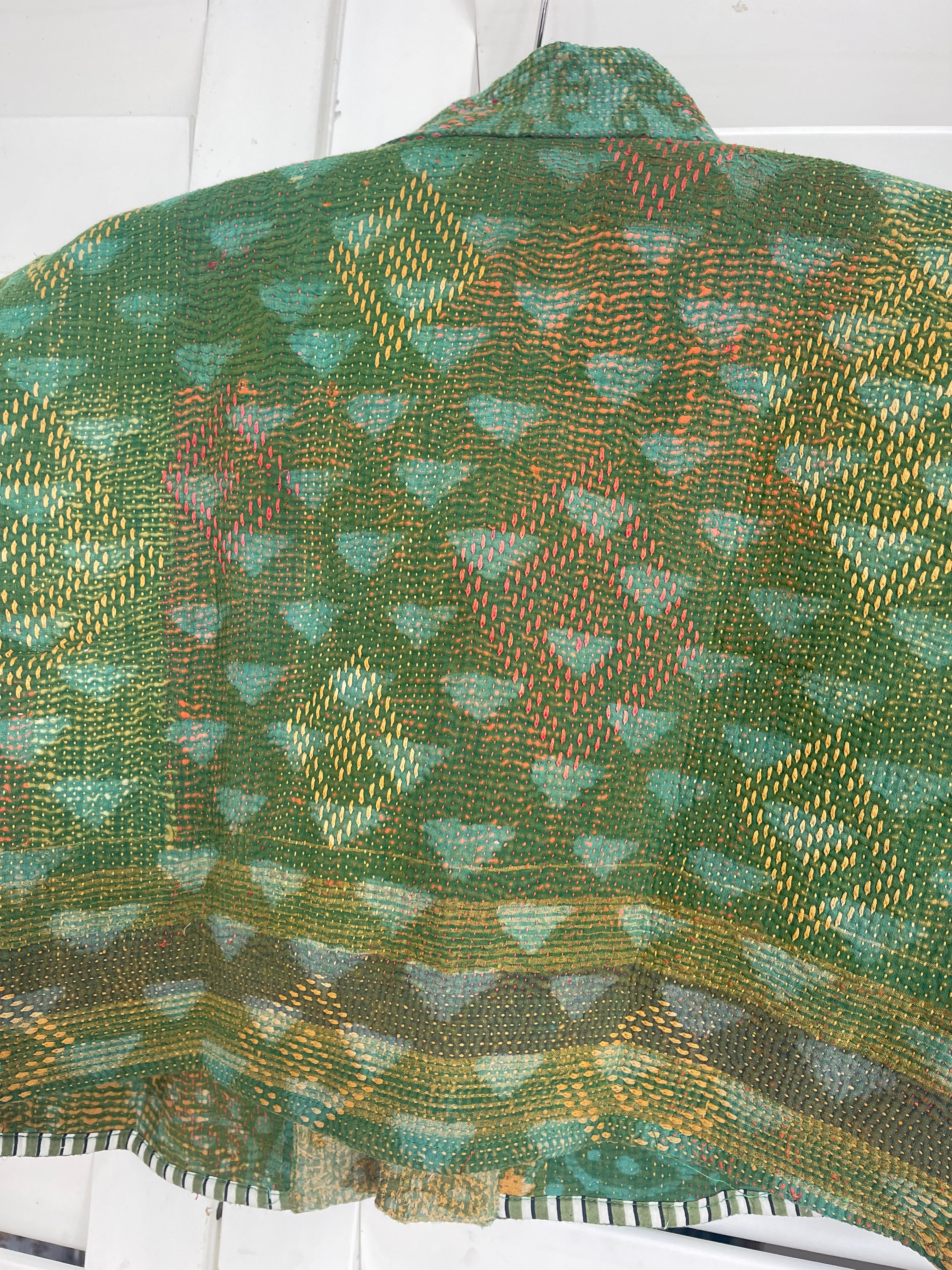 Capped Sleeve Top - Verdant Kantha