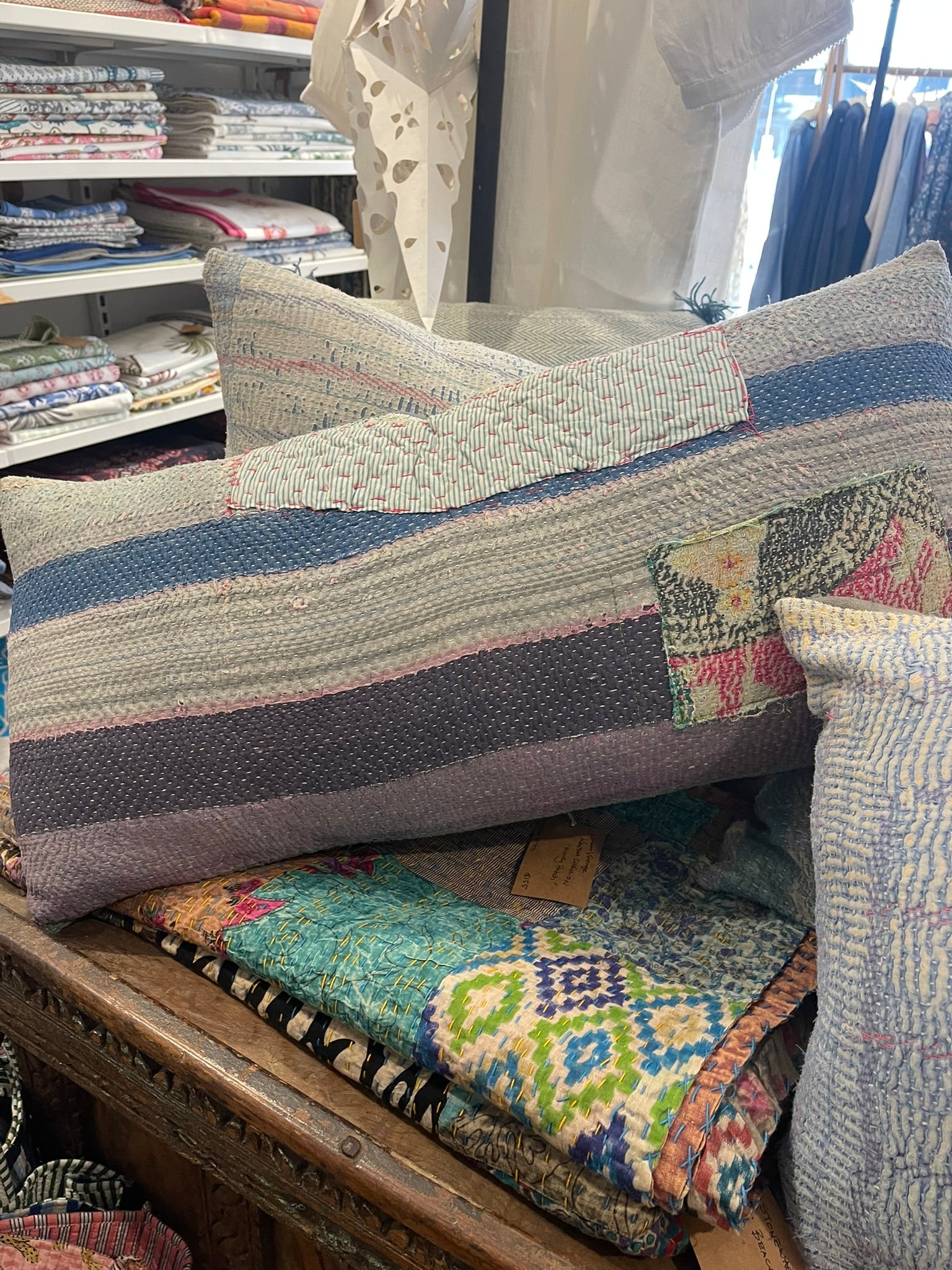Linear Vintage Kantha Cushion - Wonky Patch