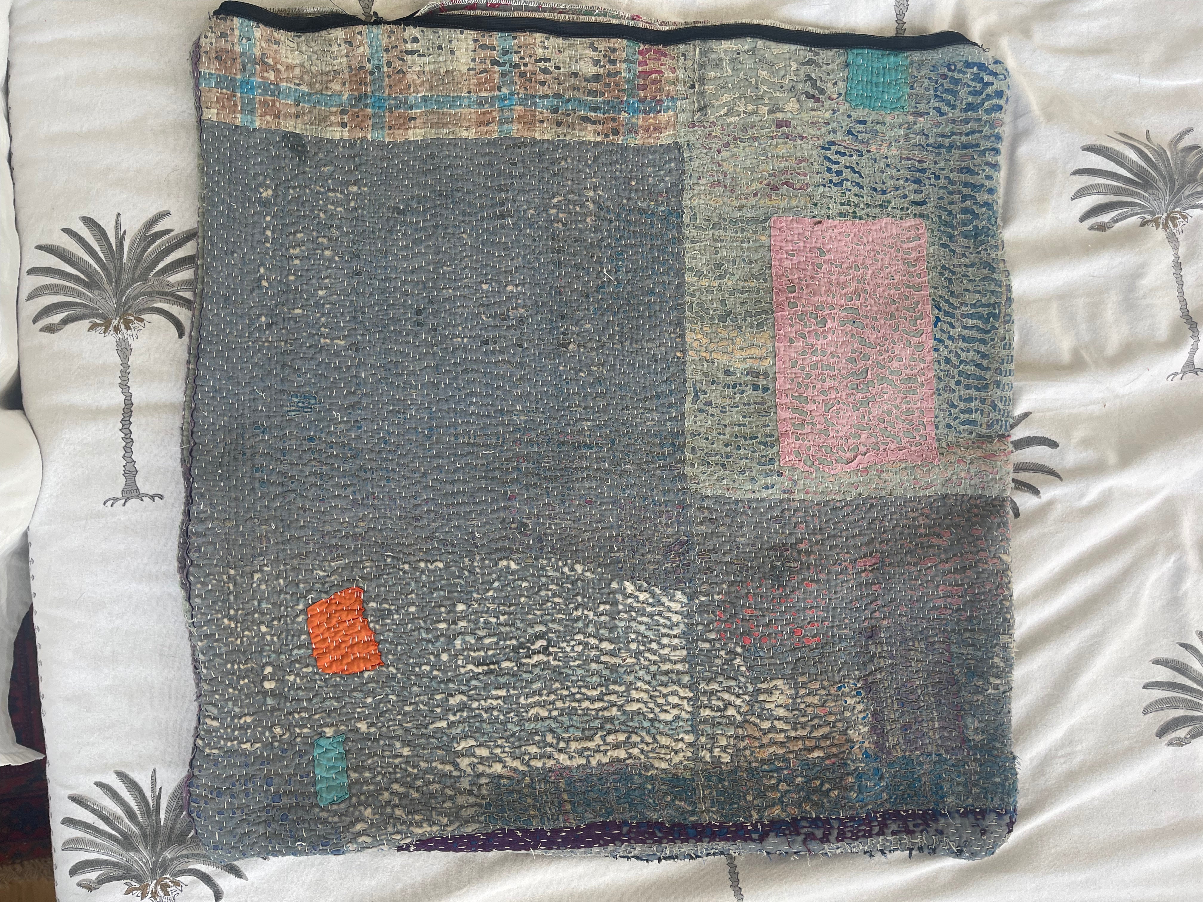 Vintage Kantha Cushion - Haze Orange Square