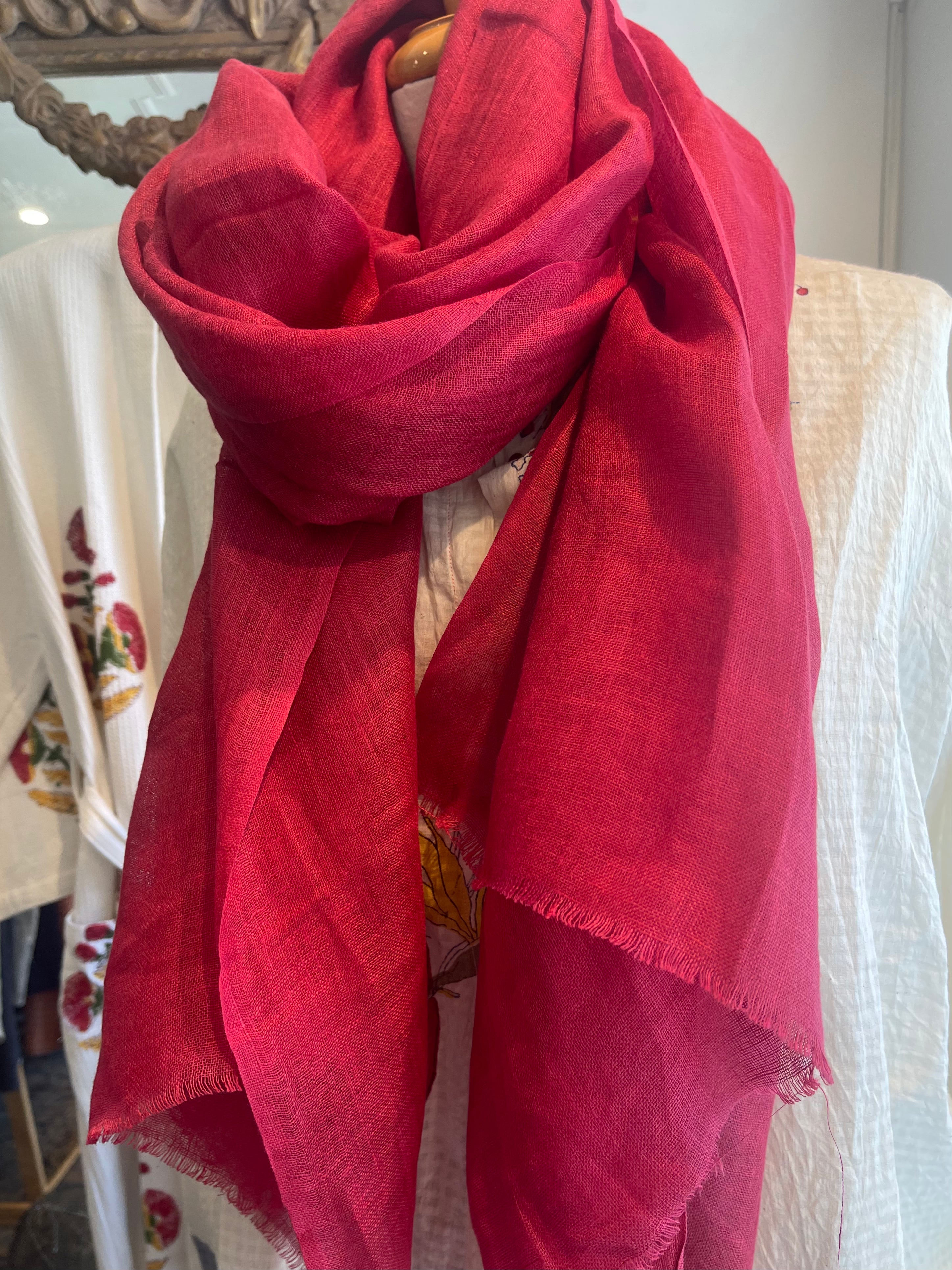 Linen Scarf - Cherry