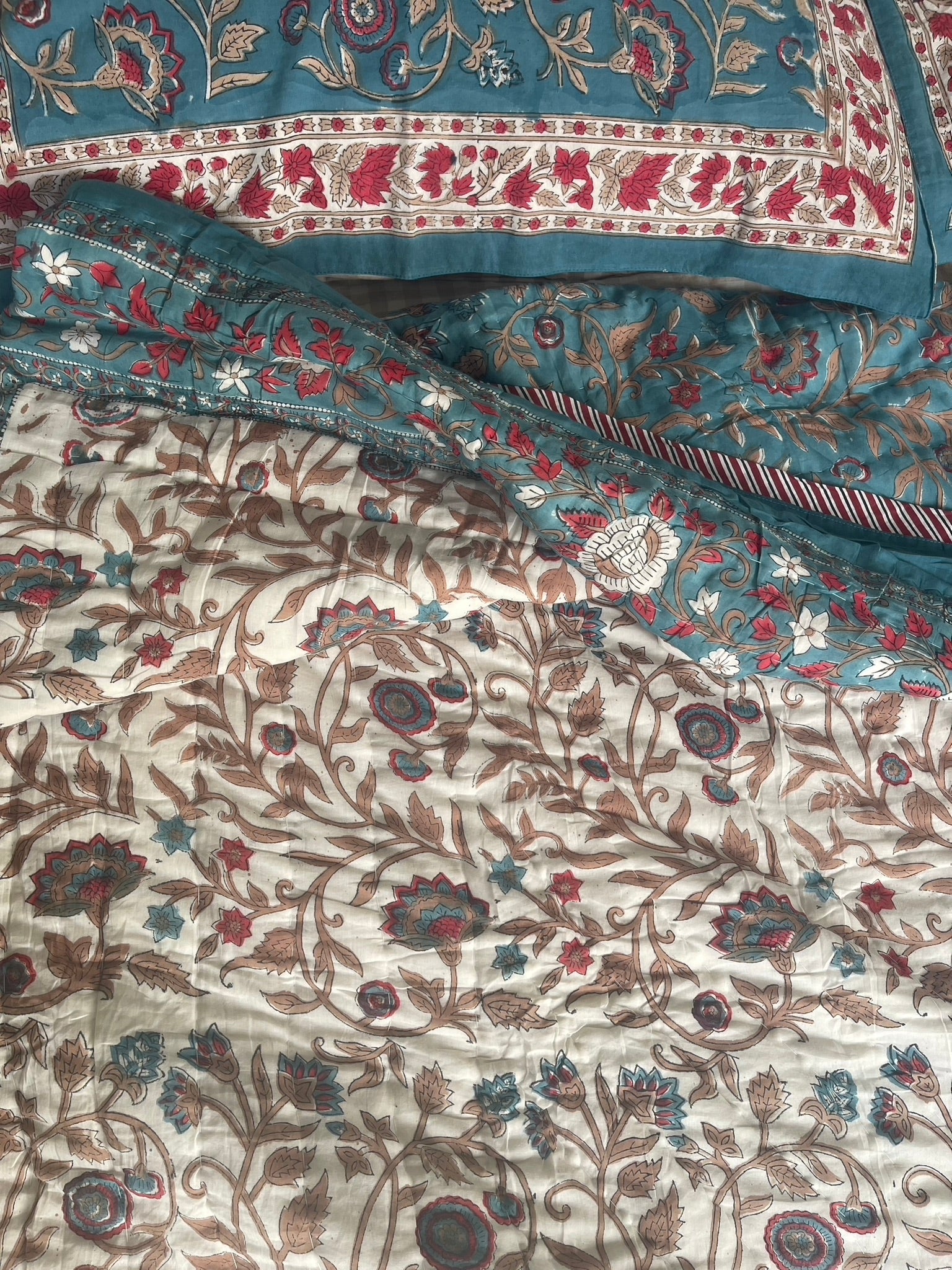 Jaipuri Cotton Quilt - Floral Jade