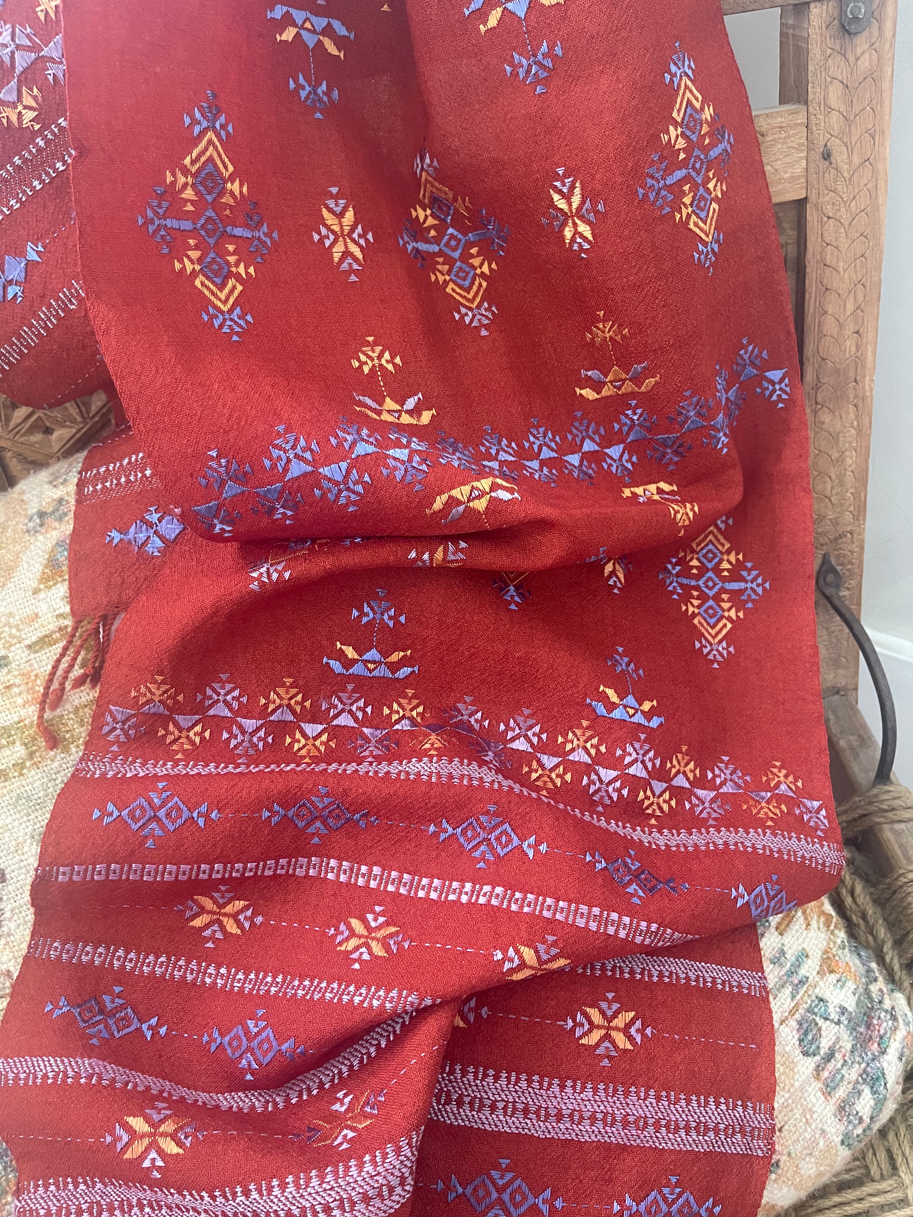 Soof Embroidered Wool Muffler - Rich Earth