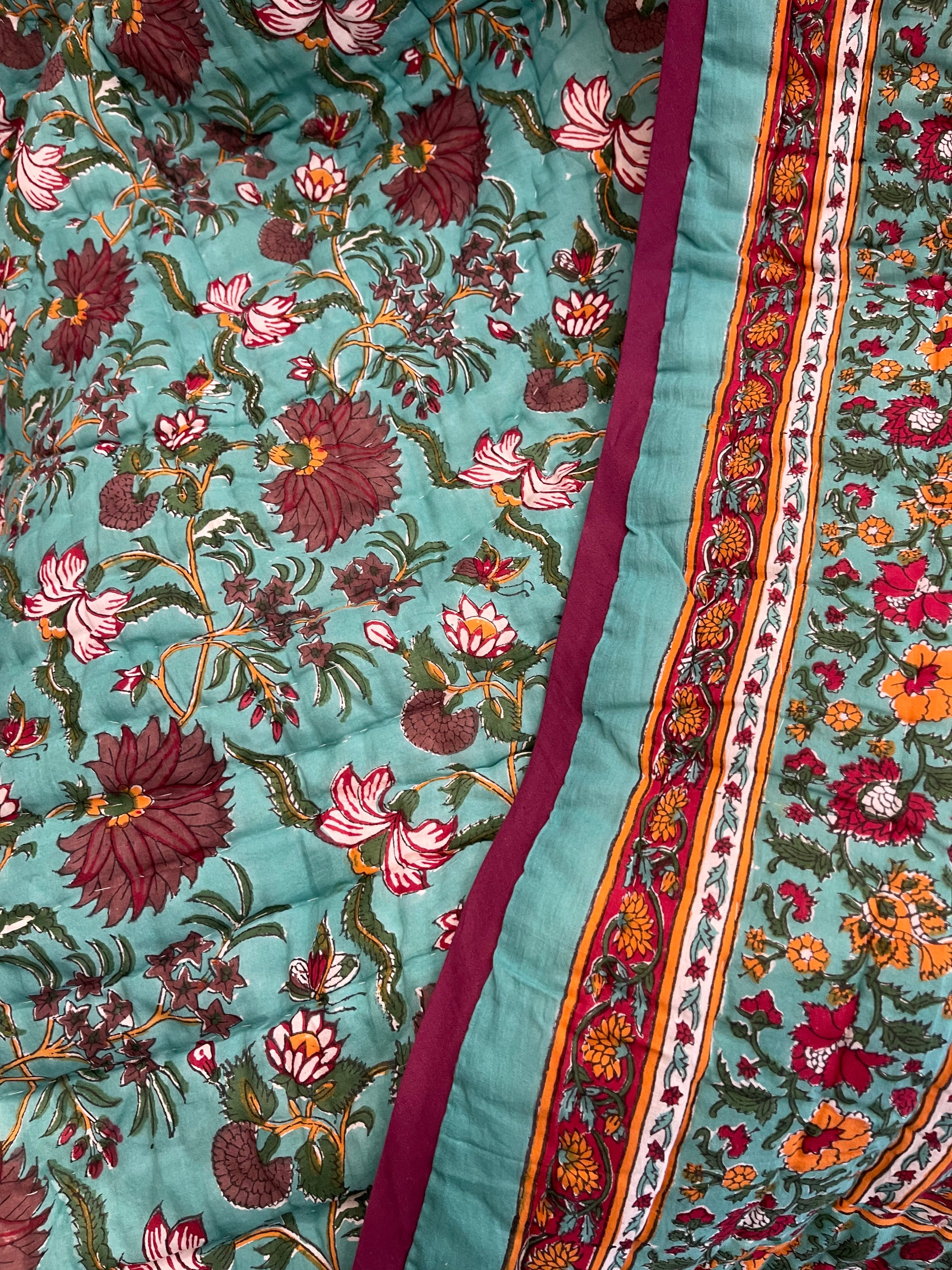 Jaipuri Cotton Quilt - Jade Floral