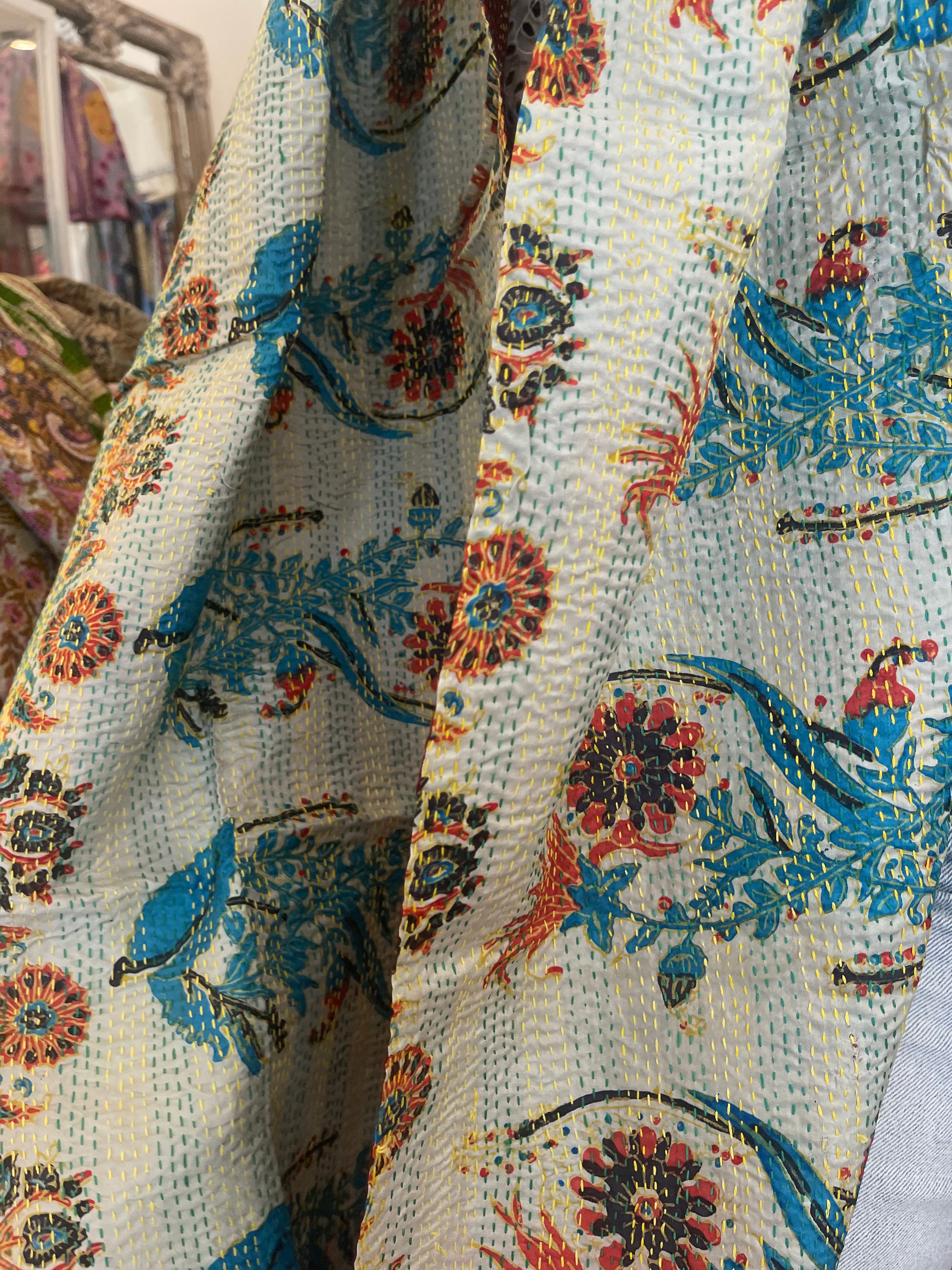 Kantha Silk Muffler - Fireside Coral
