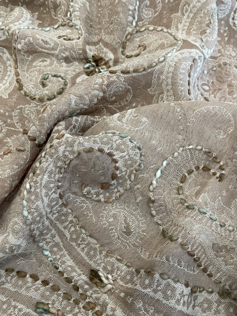 Hand Detailed Wool Scarf - Mist