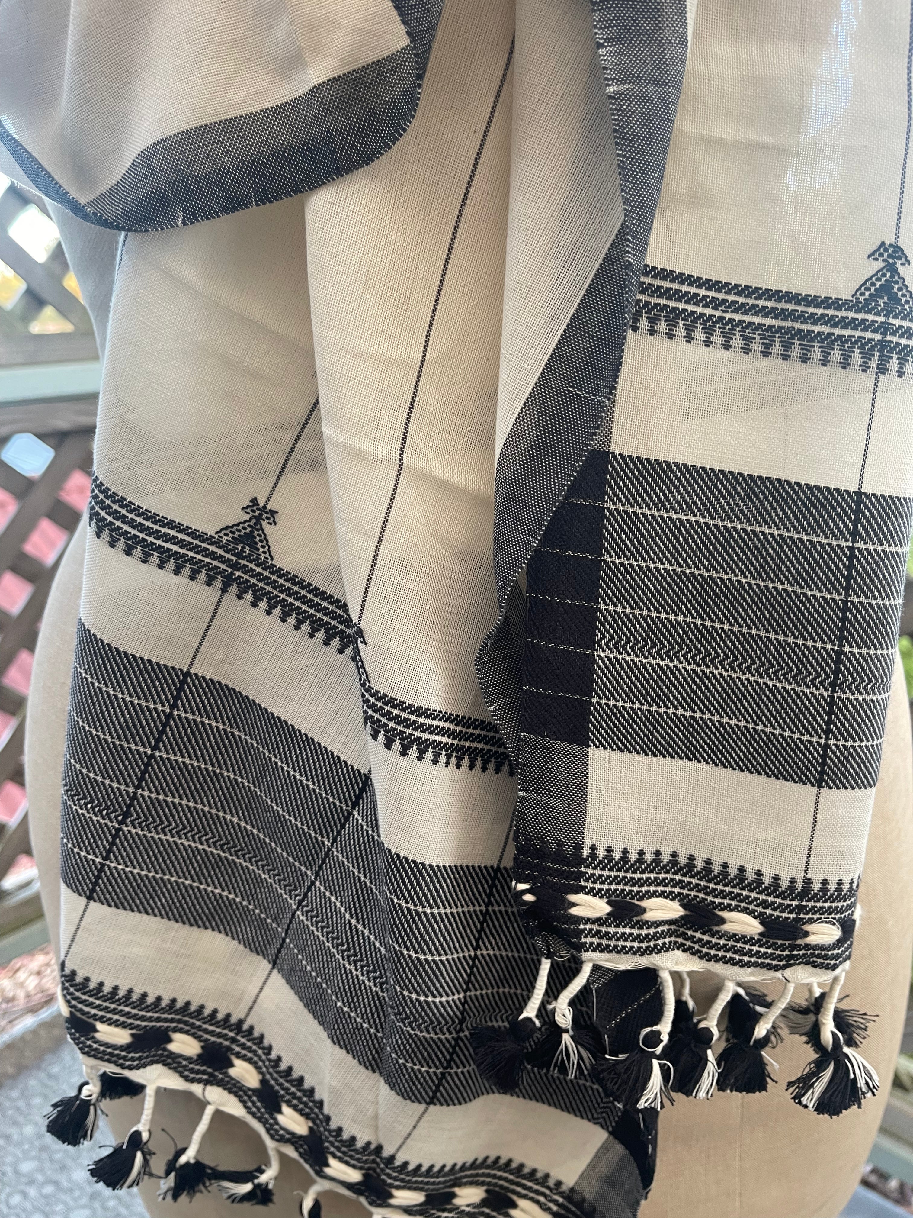 Handloomed Cotton Scarf - Vertical Pinstripe Parchment