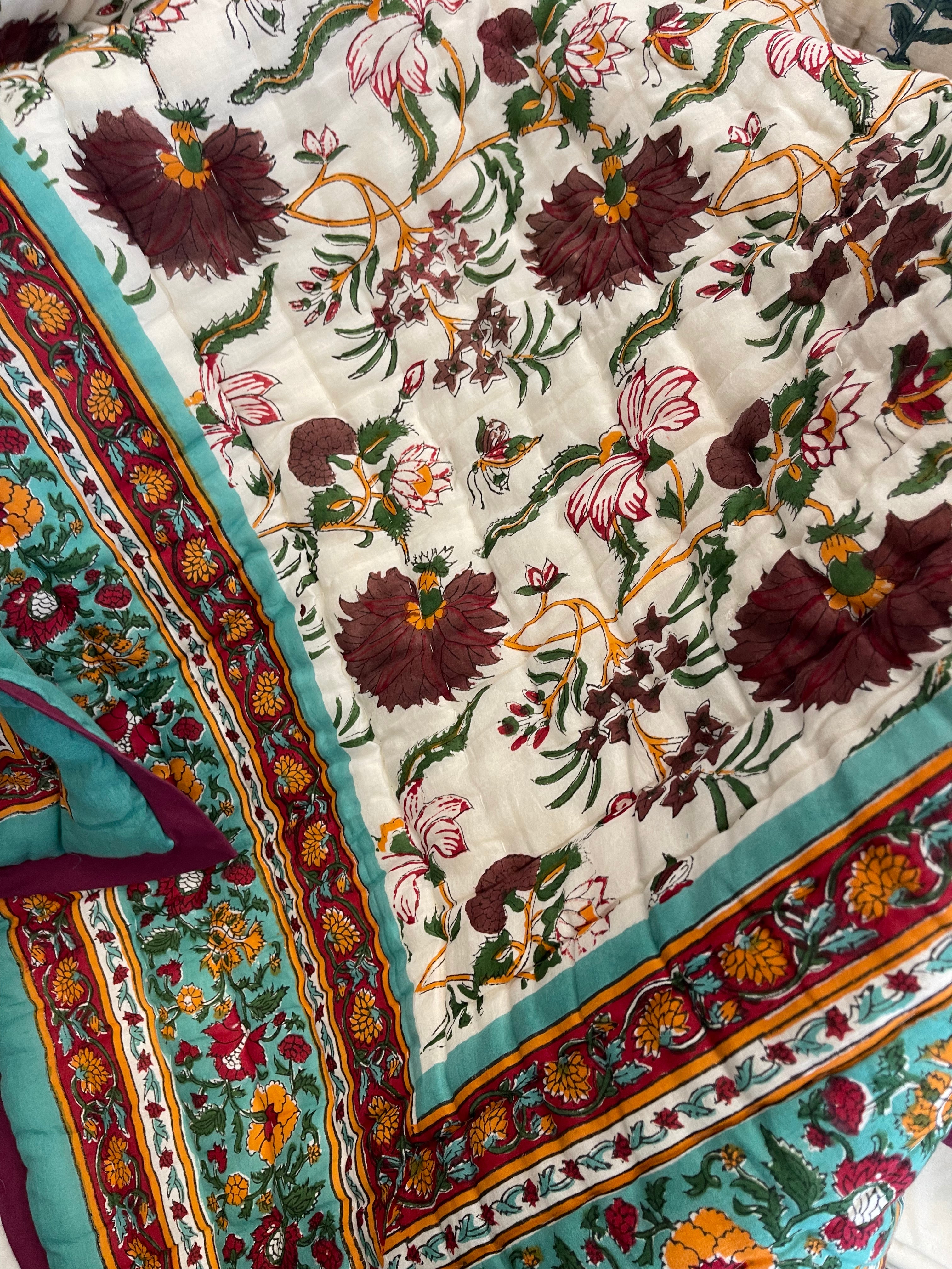 Jaipuri Cotton Quilt - Jade Floral