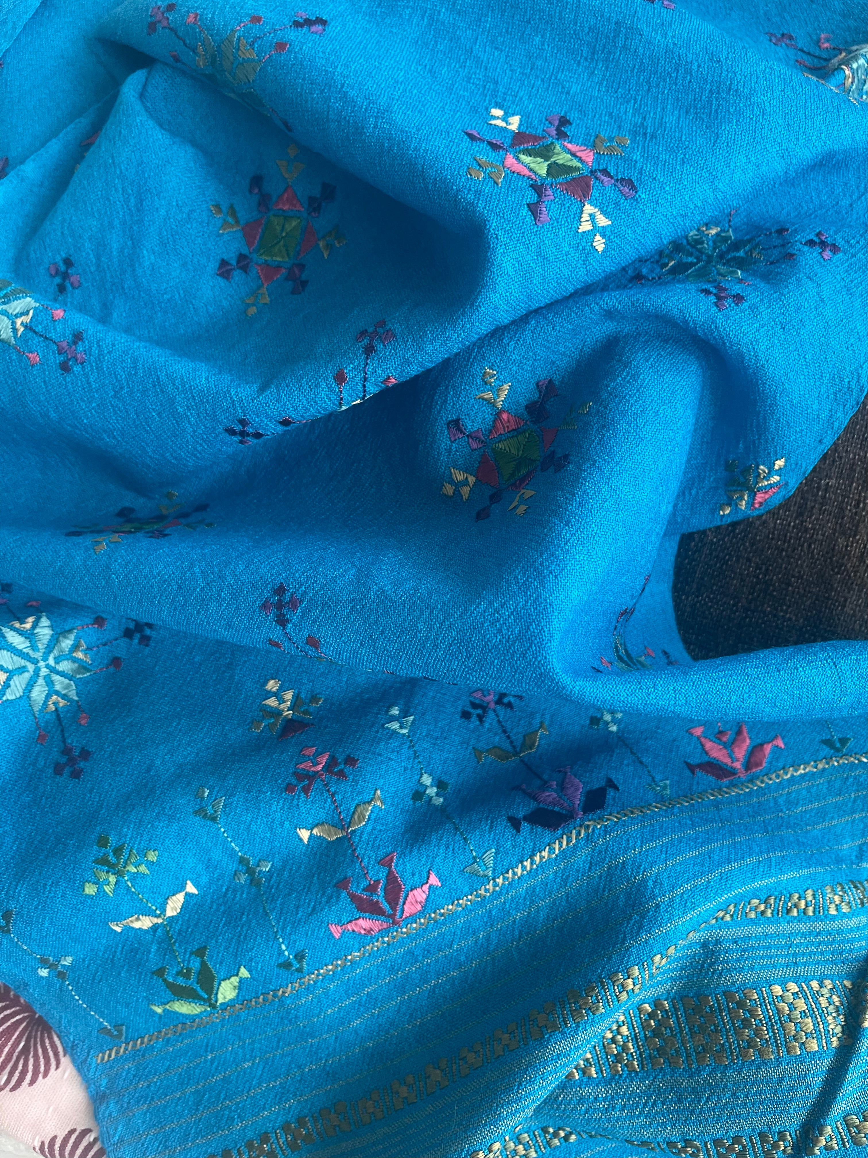 Soof Embroidered Wool Scarf-Tropical Blue