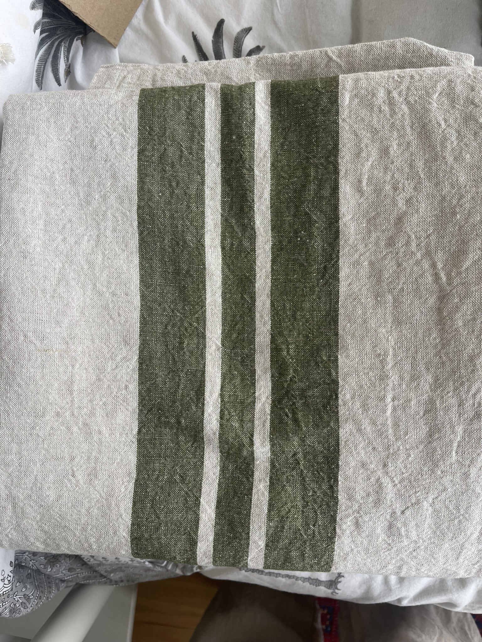 Mediterranean Tablecloth Rectangular - Cotton/Linen Olive Stripe