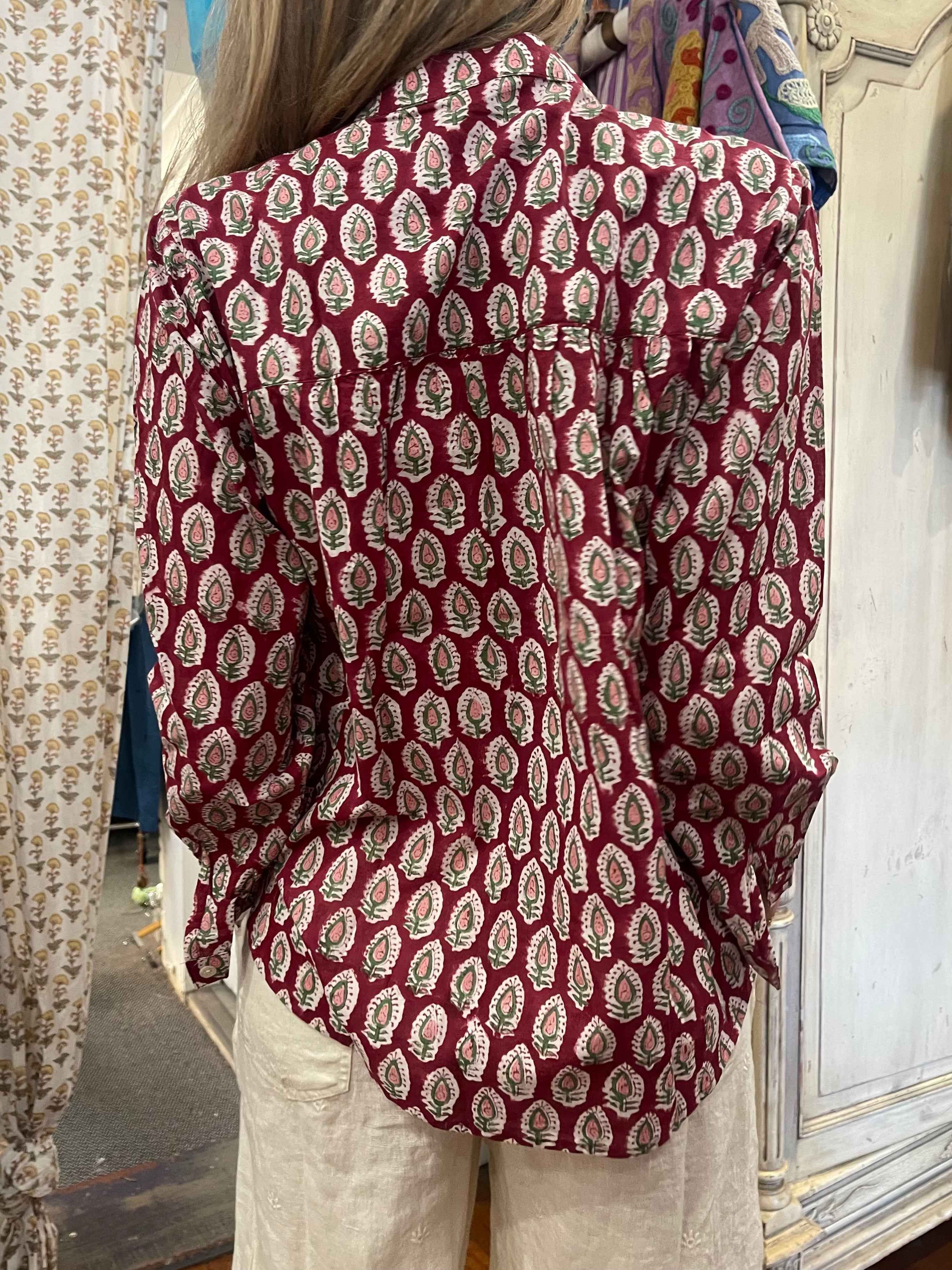 Handblock Printed Blouse - CRIMSON MEADOW