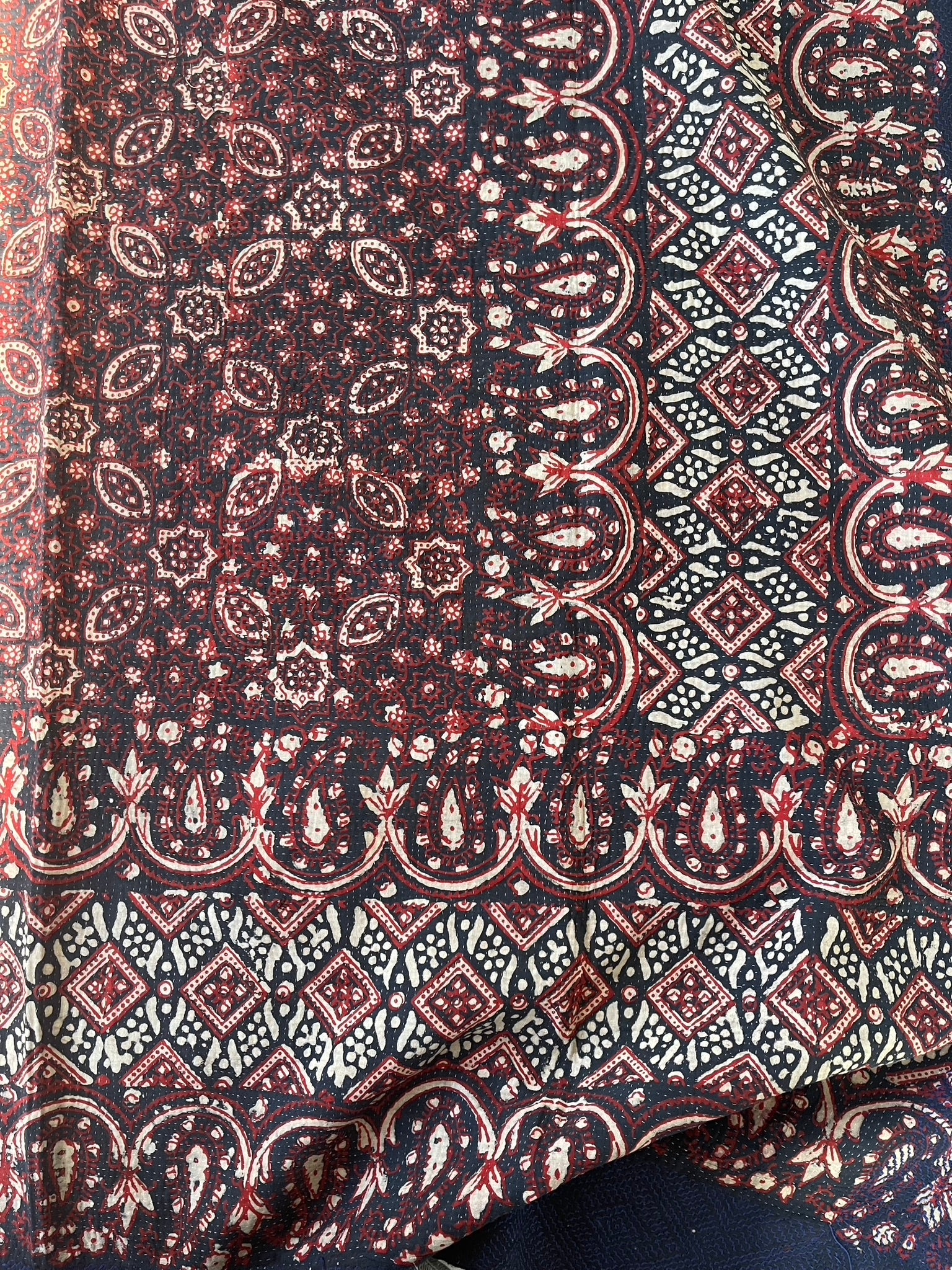 VINTAGE AJAKH KANTHA - Deep Indigo Diagonal