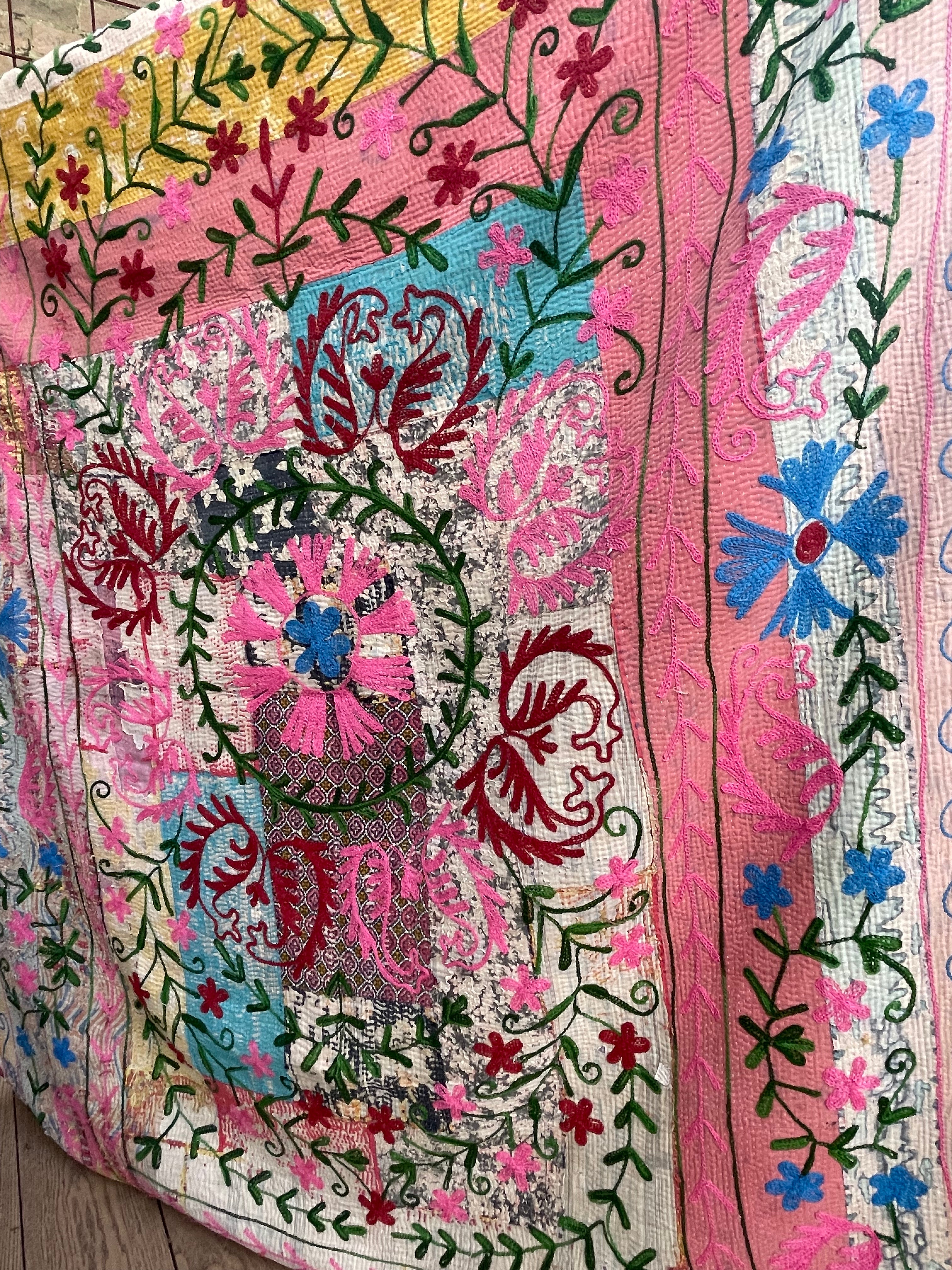 Suzani Vintage Kantha - CACTUS FLOWER