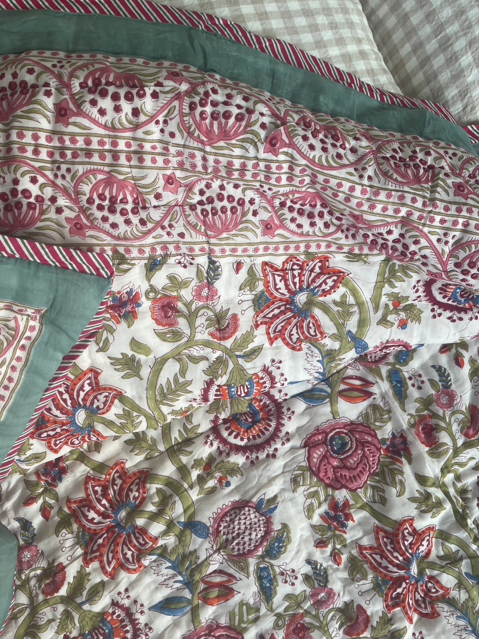 Jaipuri Cotton Quilt - Floral Celadon