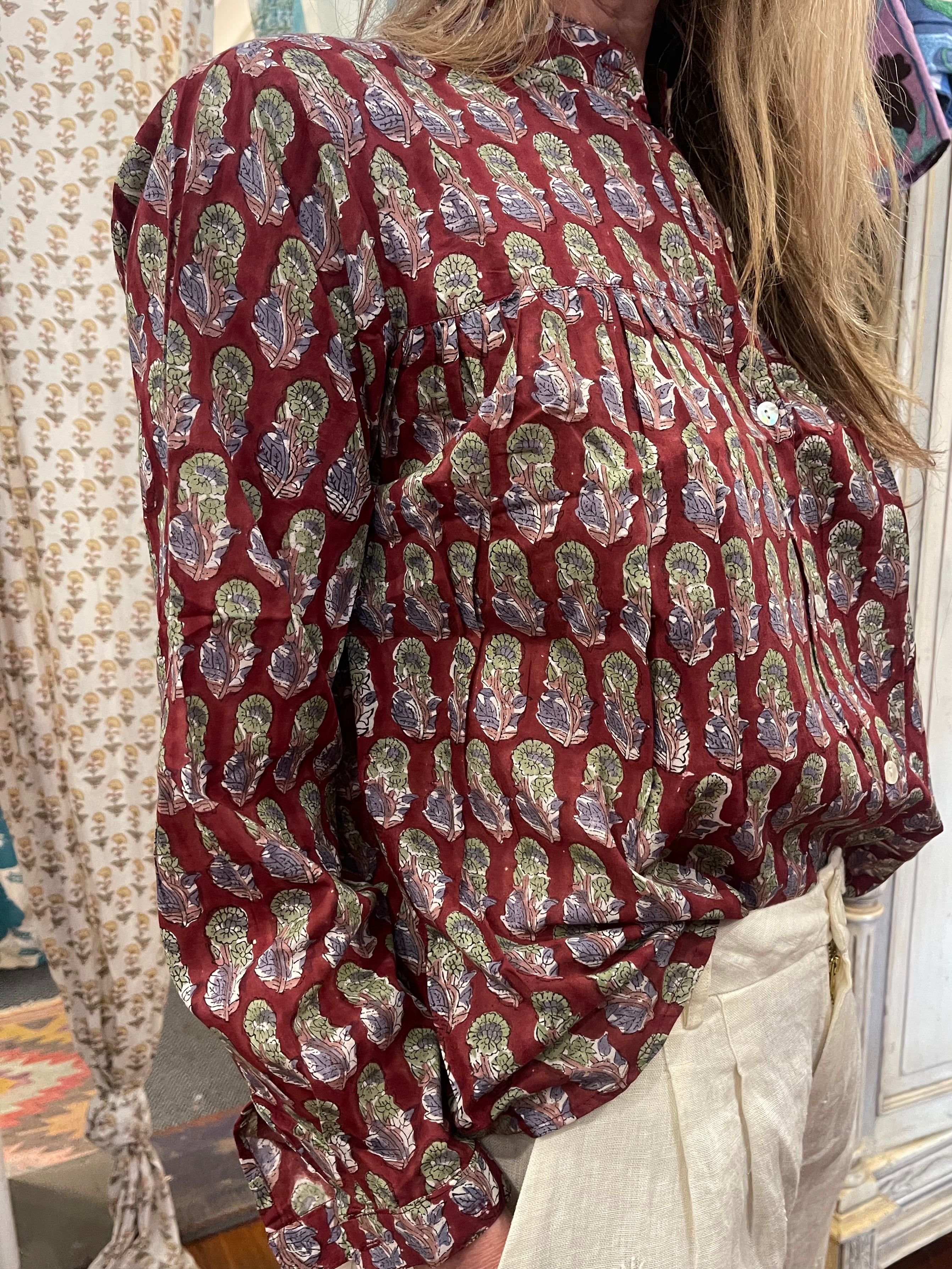 Handblock Printed Blouse - CRIMSON FLOWERS