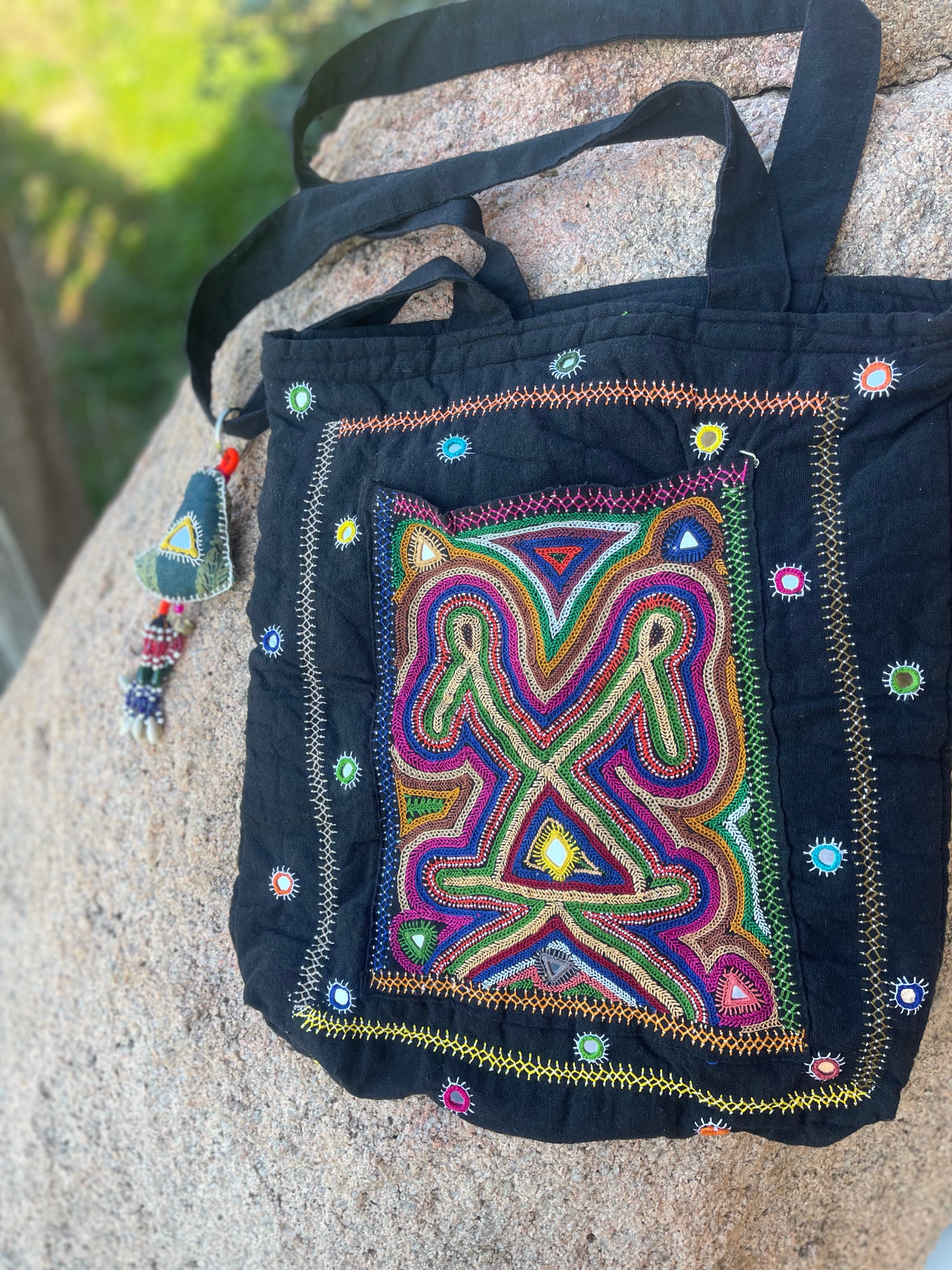 Kutch Tribal Mirrored Tote - COBALT COASTLINE