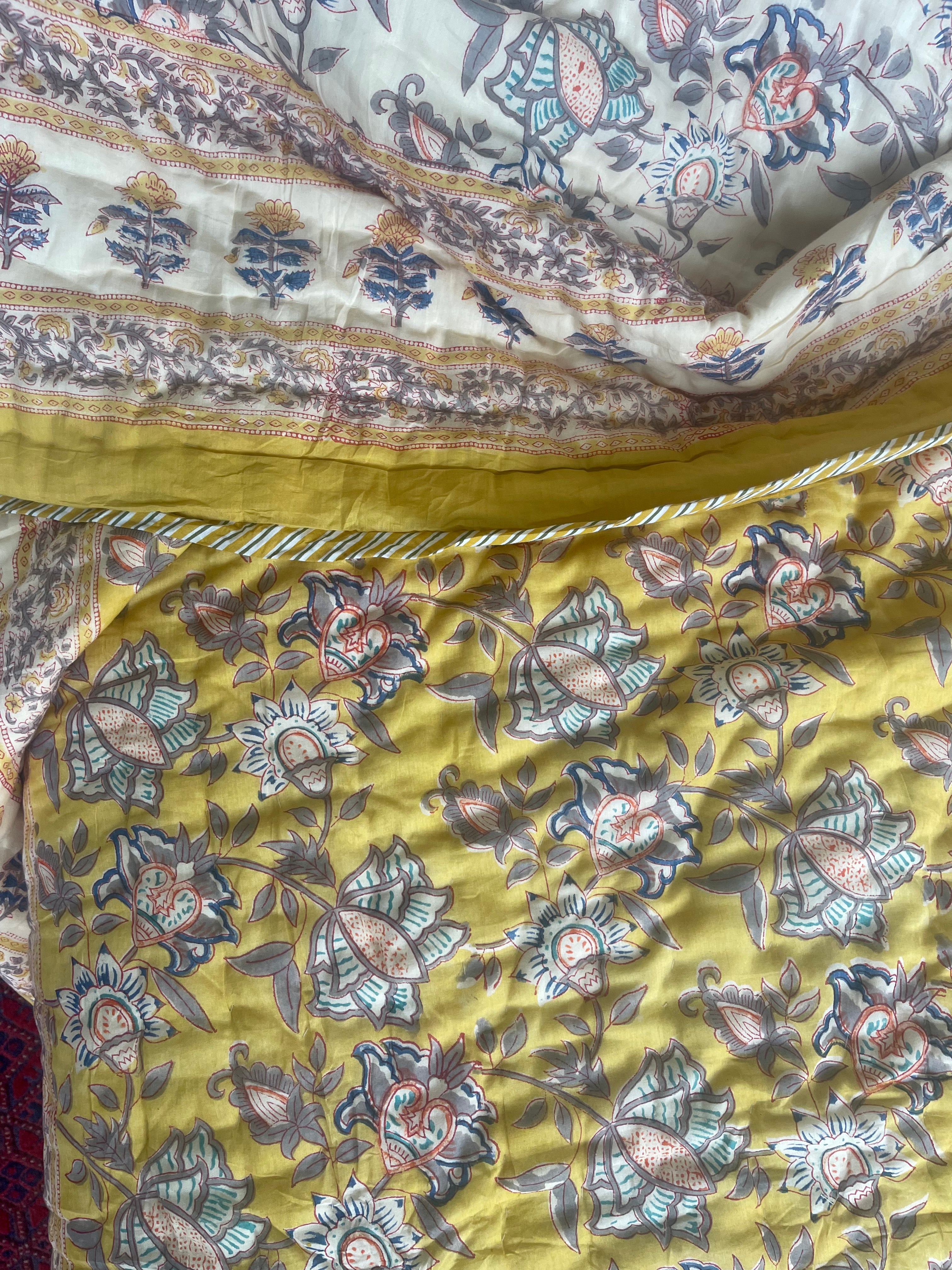 Jaipuri Cotton Quilt - BUTTER YELLOW FLORAL