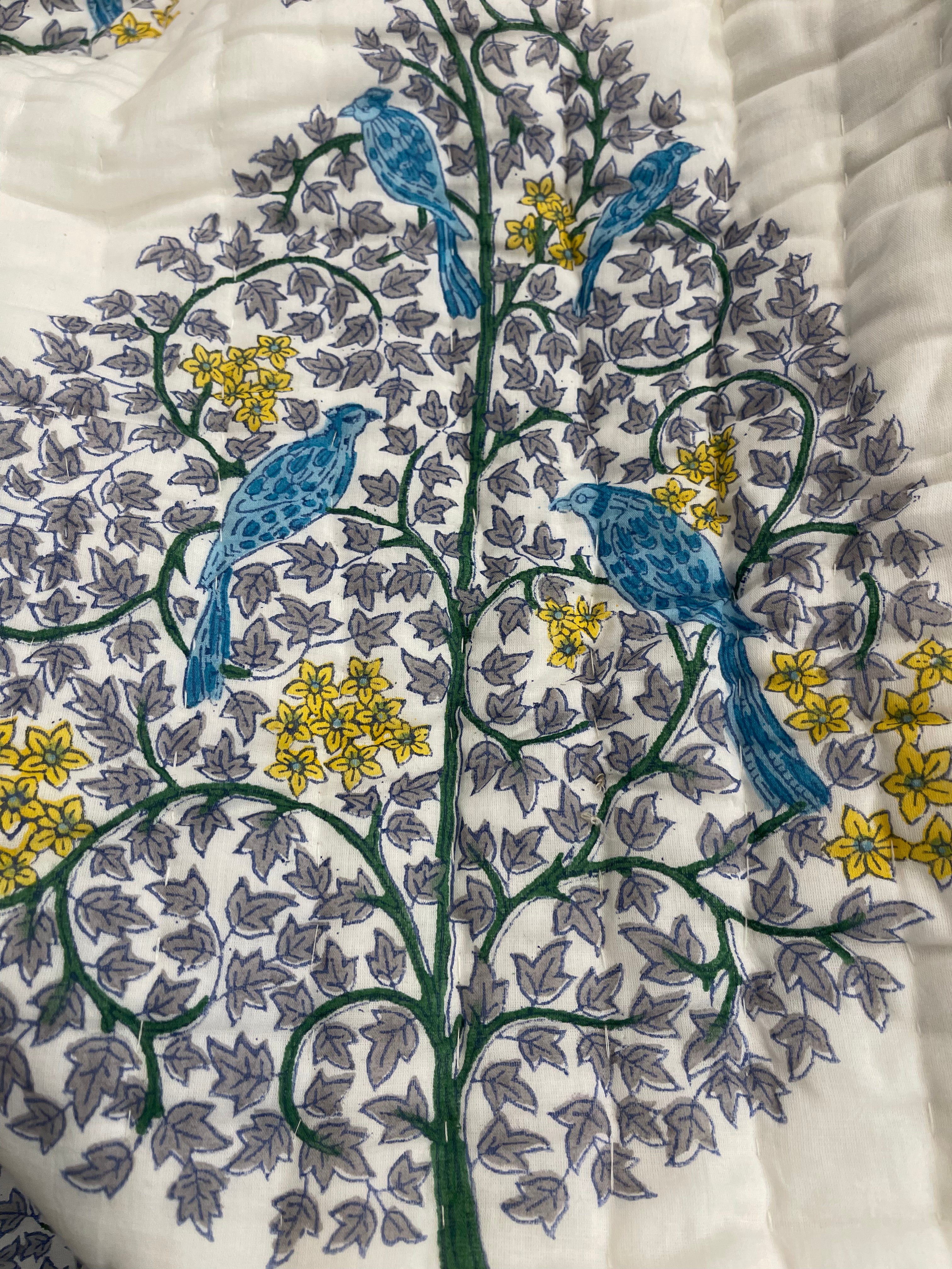 Jaipuri Cotton Quilt - Bird in a Pear Tree